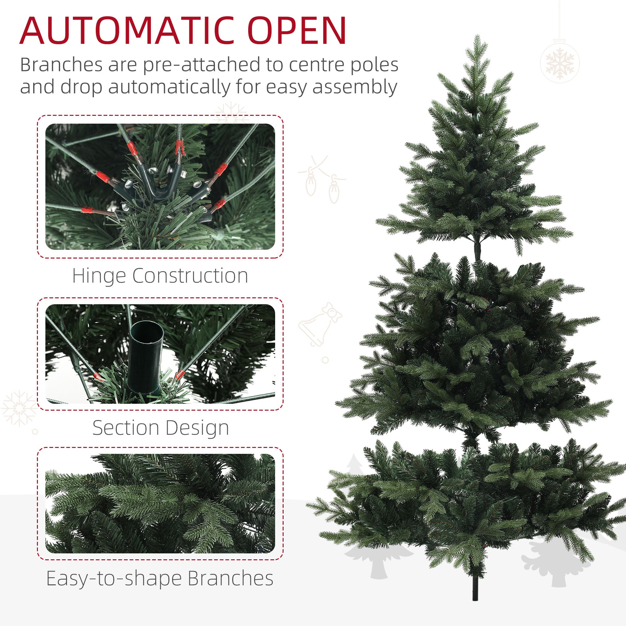 HOMCOM 7ft Artificial Spurce Christmas Tree with 3116 Branch Tips and Foldable Steel Base, Realistic Hinged Xmas Tree, Holiday Décor for Home Office, Green