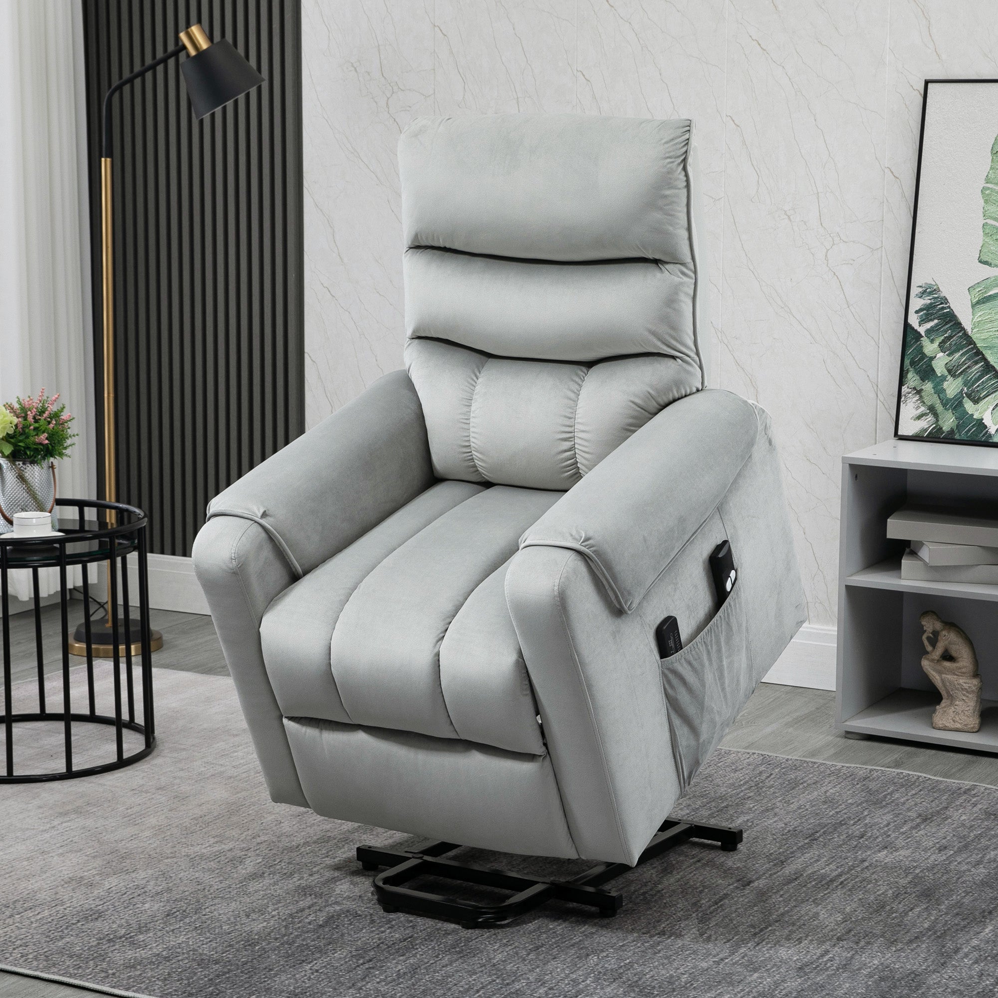 HOMCOM Vibration Massage Rise and Recliner Chair, Electric Power Lift Recliner with Remote Control and Side Pockets, Grey - North Peak Garden Furniture