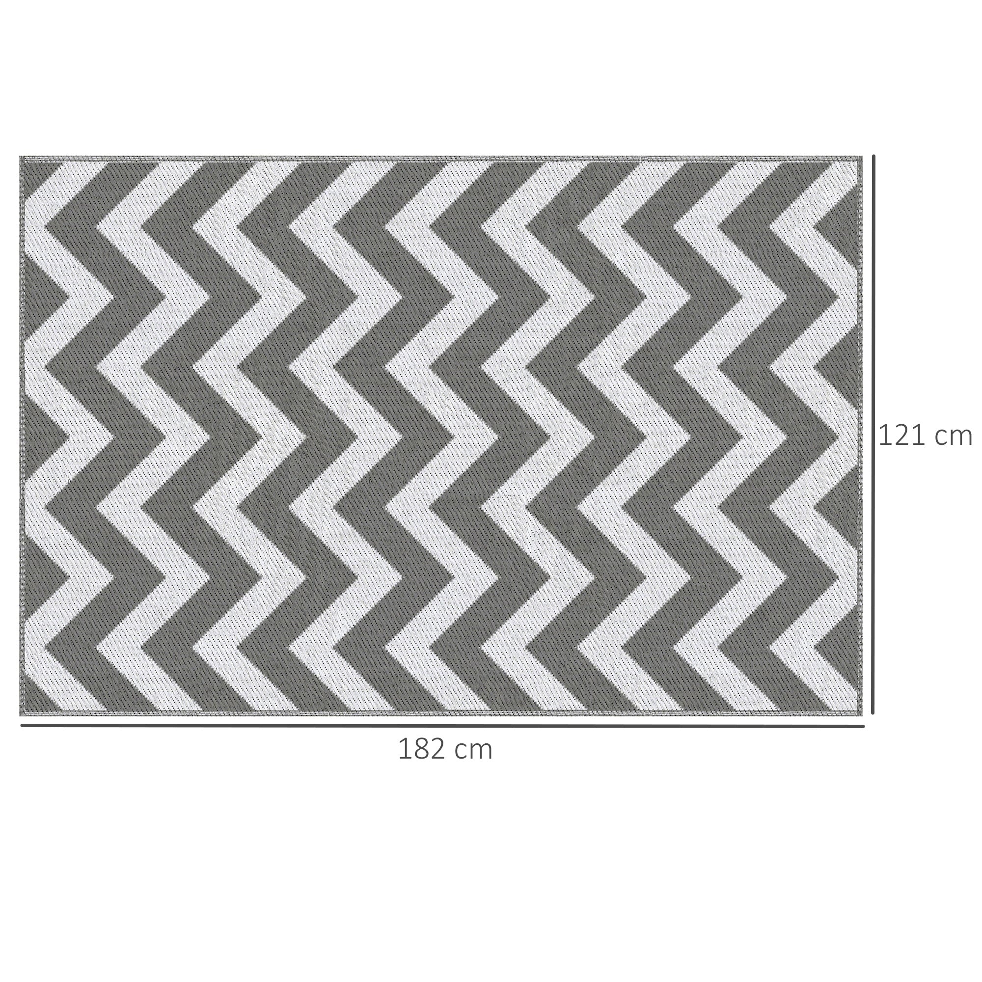 Outsunny Reversible Outdoor Rug, 1.2 x 1.8m Patio Carpet, Waterproof Plastic Rug for Garden, Deck, Picnic, Beach, Camping, Grey and White - North Peak Garden Furniture