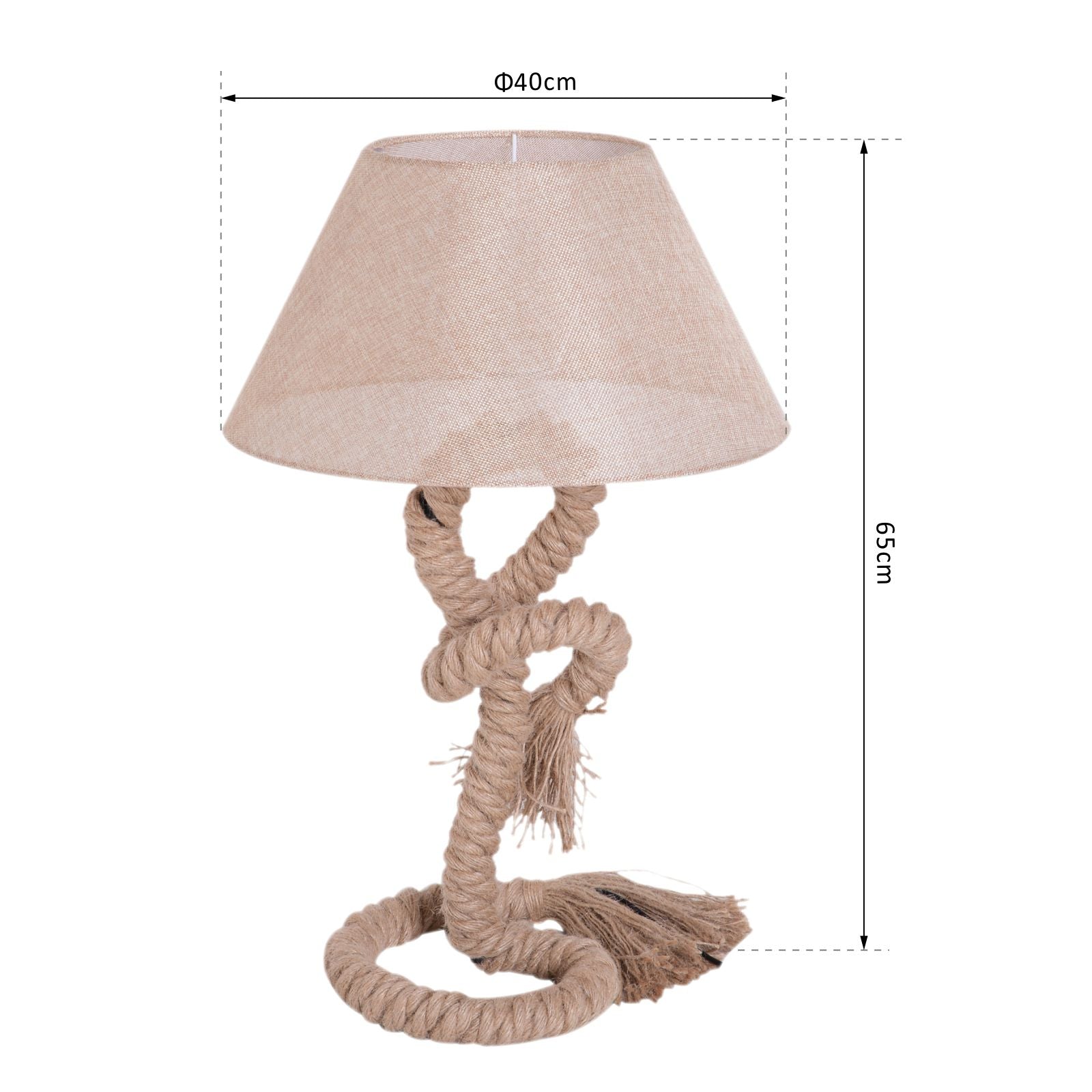 HOMCOM Table Lamp Bedside Light Indispensable Nautical Twisted Rope Glow E27 Bedroom Living Room Beige - North Peak Garden Furniture