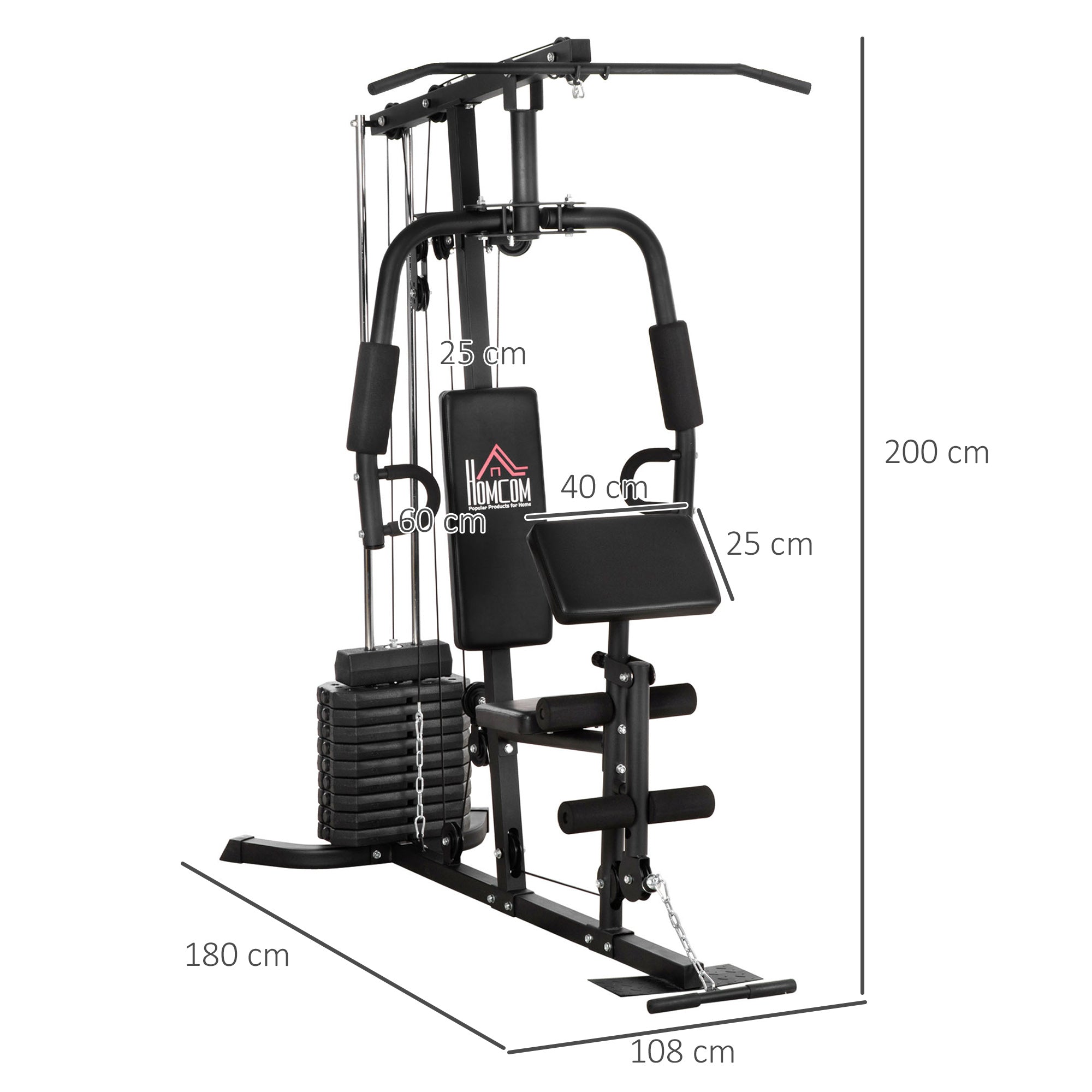 HOMCOM Multi-Exercise Gym Station, with 45kg Weight Stack, for Full Body Workout - North Peak Garden Furniture