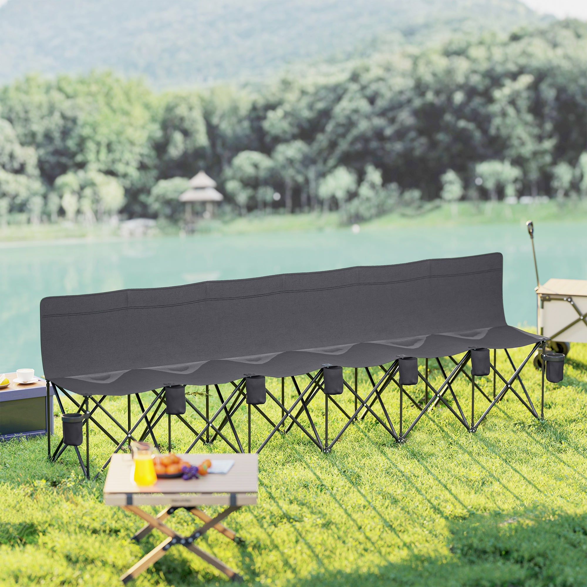 Outsunny 6 Seater Folding Camping Chair with Cup Holder & Carry Bag - Charcoal Grey - North Peak Garden Furniture