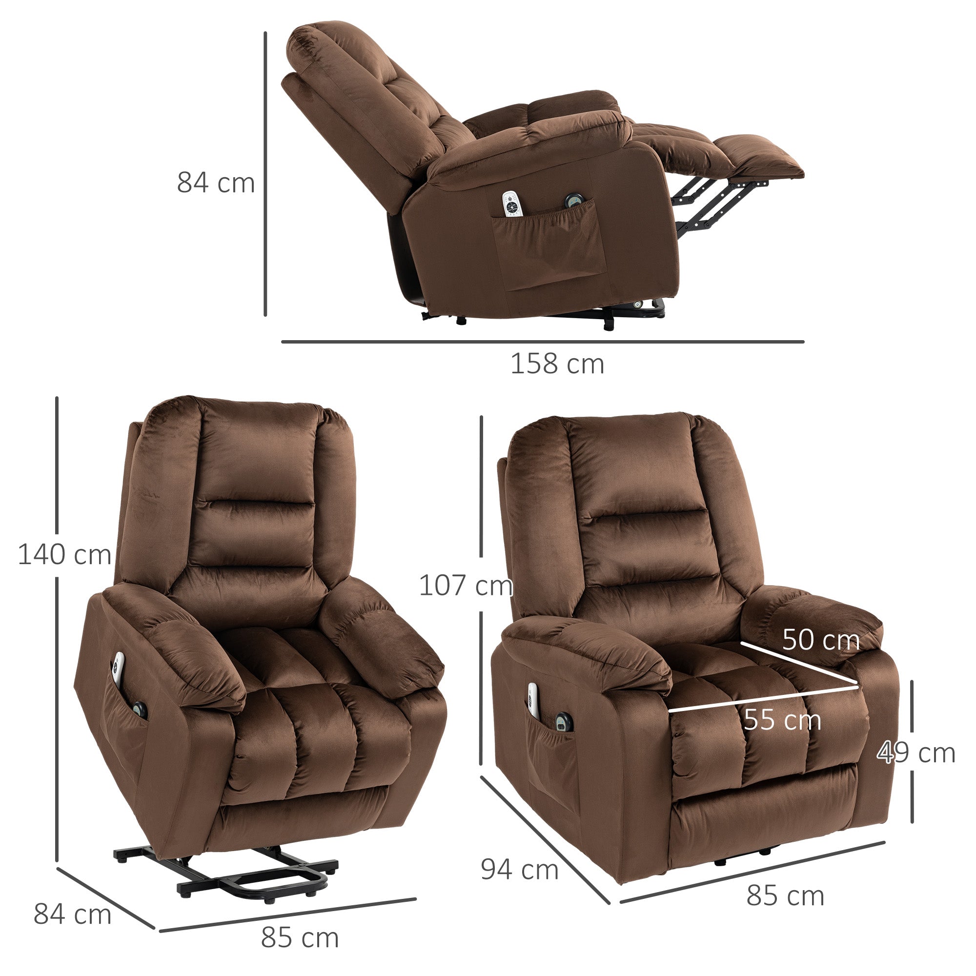 HOMCOM Leathaire Eight Massage Point Armchair, with Heat and Reclining Back - Brown - North Peak Garden Furniture