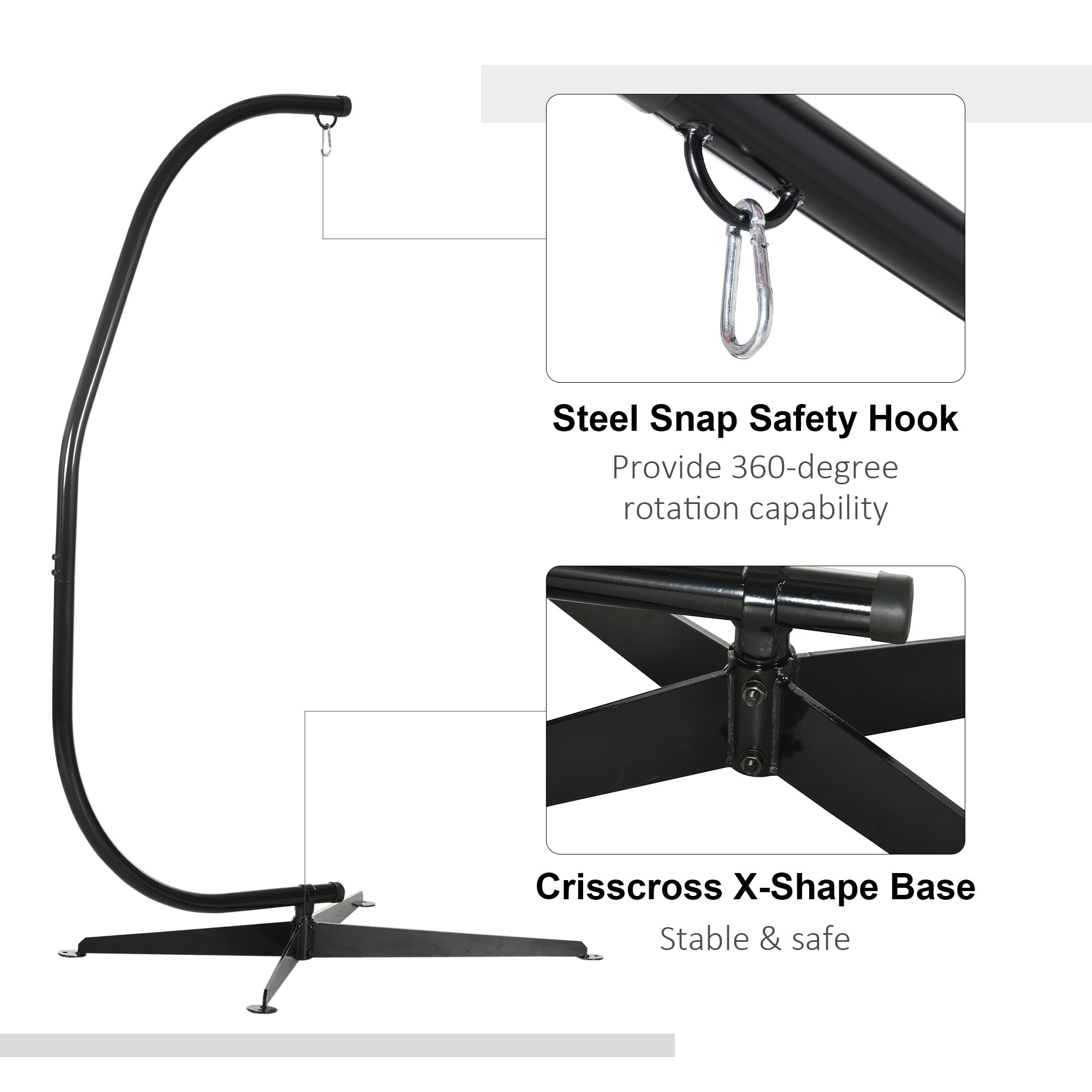 Outsunny Hanging Hammock Stand Hammock Chair Stand C Stand Steel Heavy Duty Stand for Hanging Hammock Air Porch Swing Chair Indoor Outdoor (Only Construction) - North Peak Garden Furniture