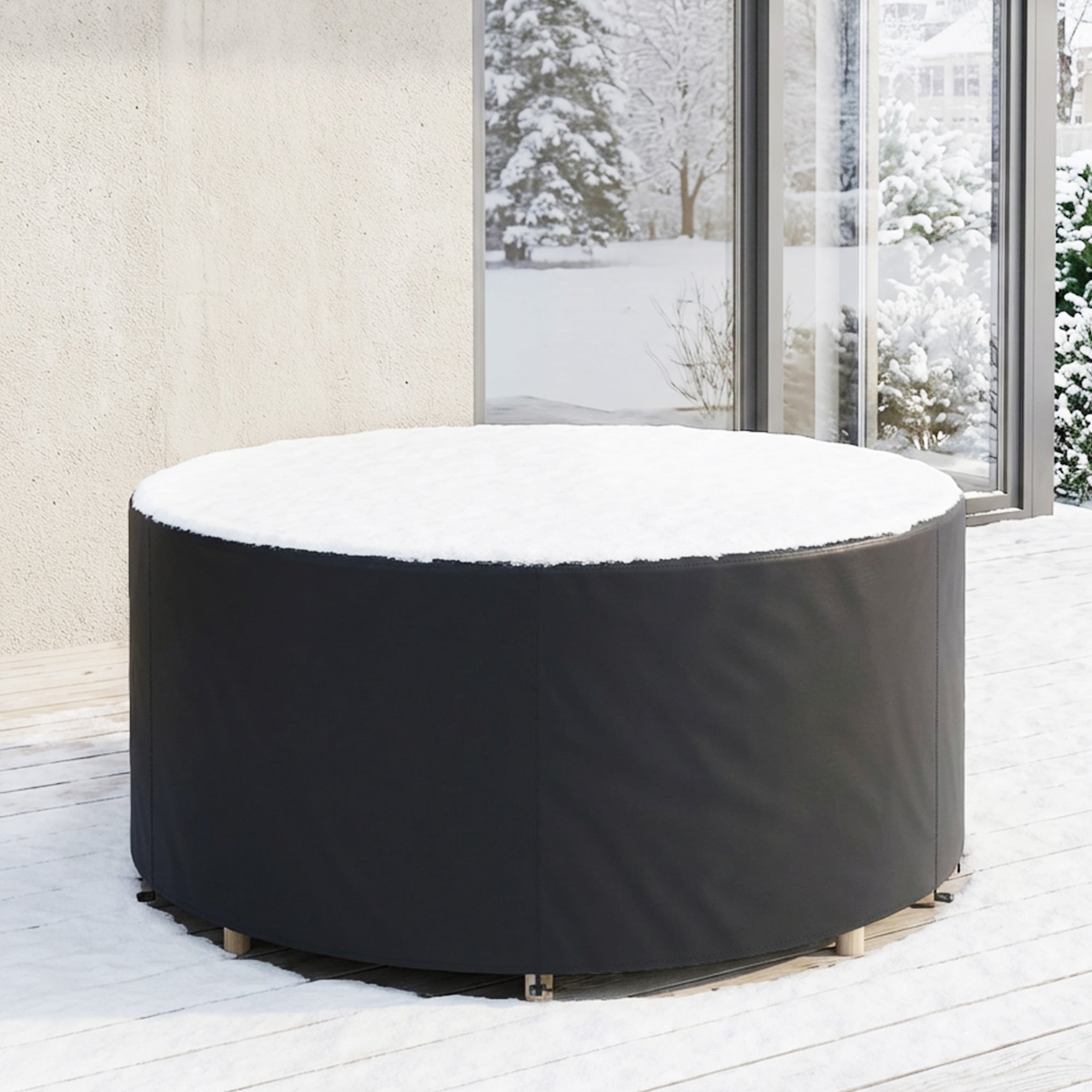 Outsunny Round Garden Furniture Cover, Waterproof Garden Table Cover, 420D Heavy Duty Oxford for Outdoor, Φ214 x 70 cm, Black