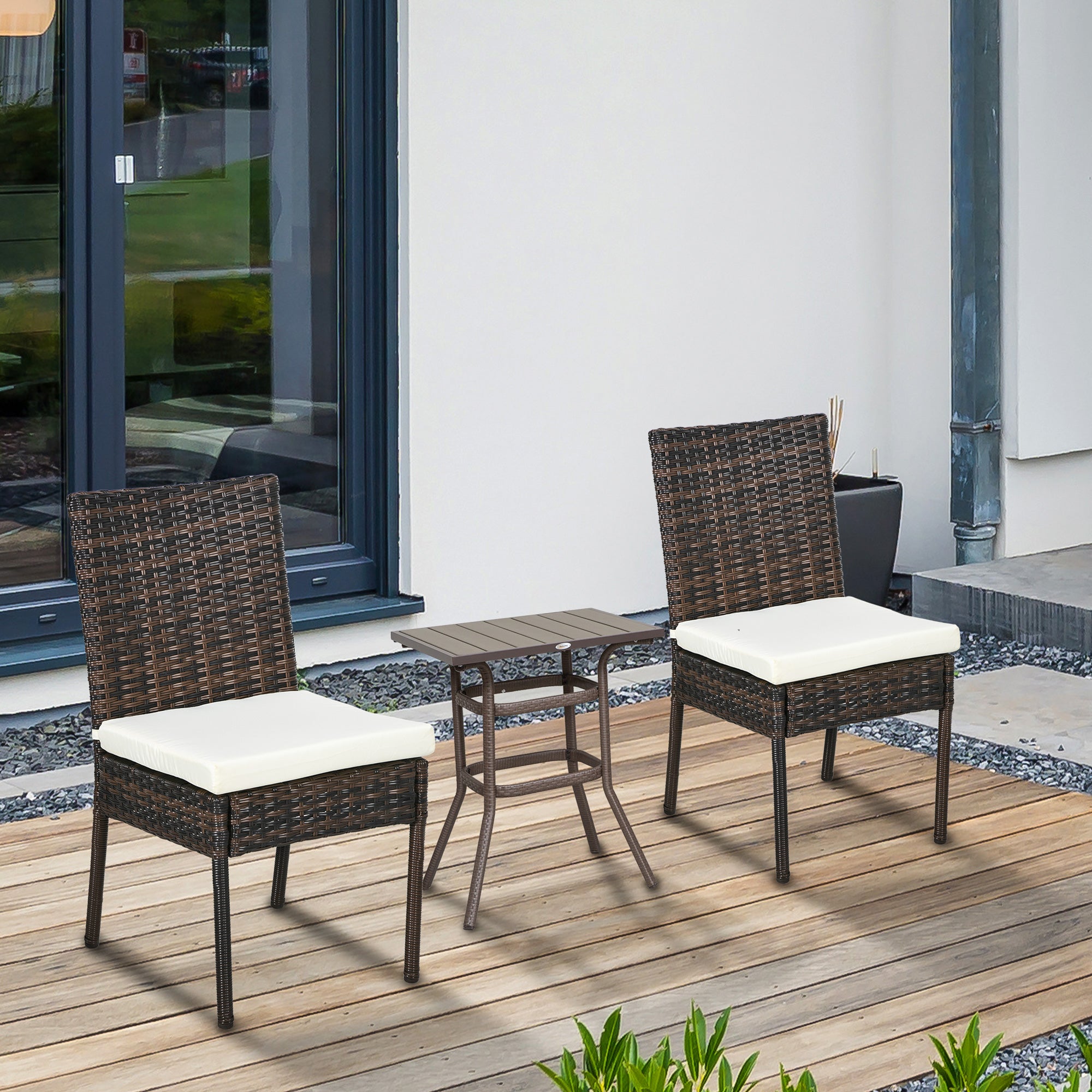 Outsunny Set of Two Armless Rattan Garden Chairs - Brown - North Peak Garden Furniture