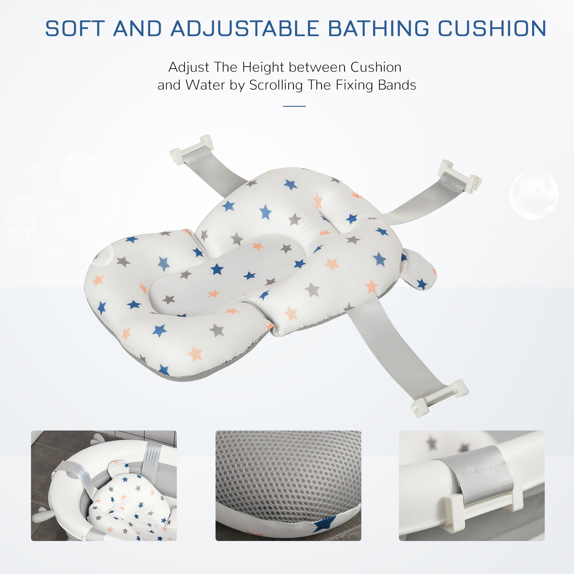 HOMCOM Foldable Baby Bathtub Set, Collapsible Bath Tub with Thermostatic Water Plug, Non-Slip Support, Cushion Pad, Drain Plugs, for Newborn to 3 Years - Offwhite