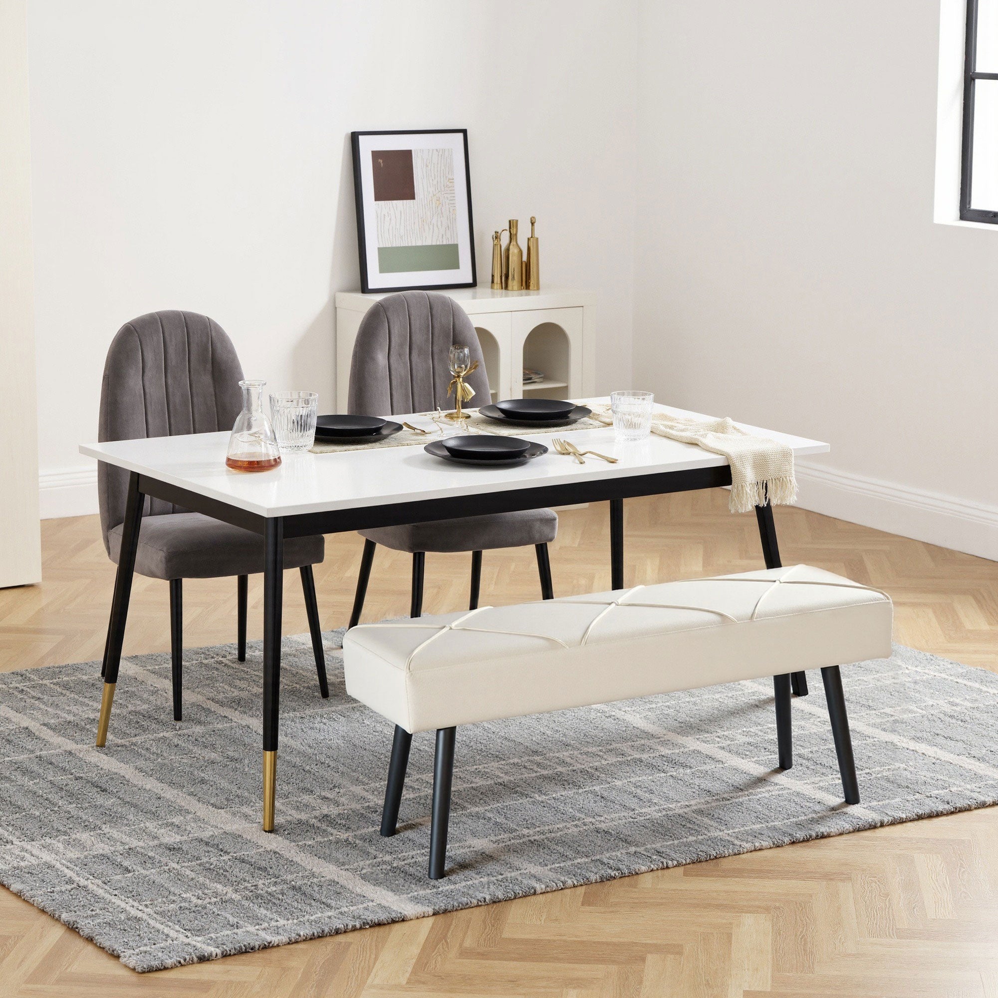 HOMCOM Upholstered Hallway Bench, End of Bed Bench with X-Shape Design and Steel Legs, Cream
