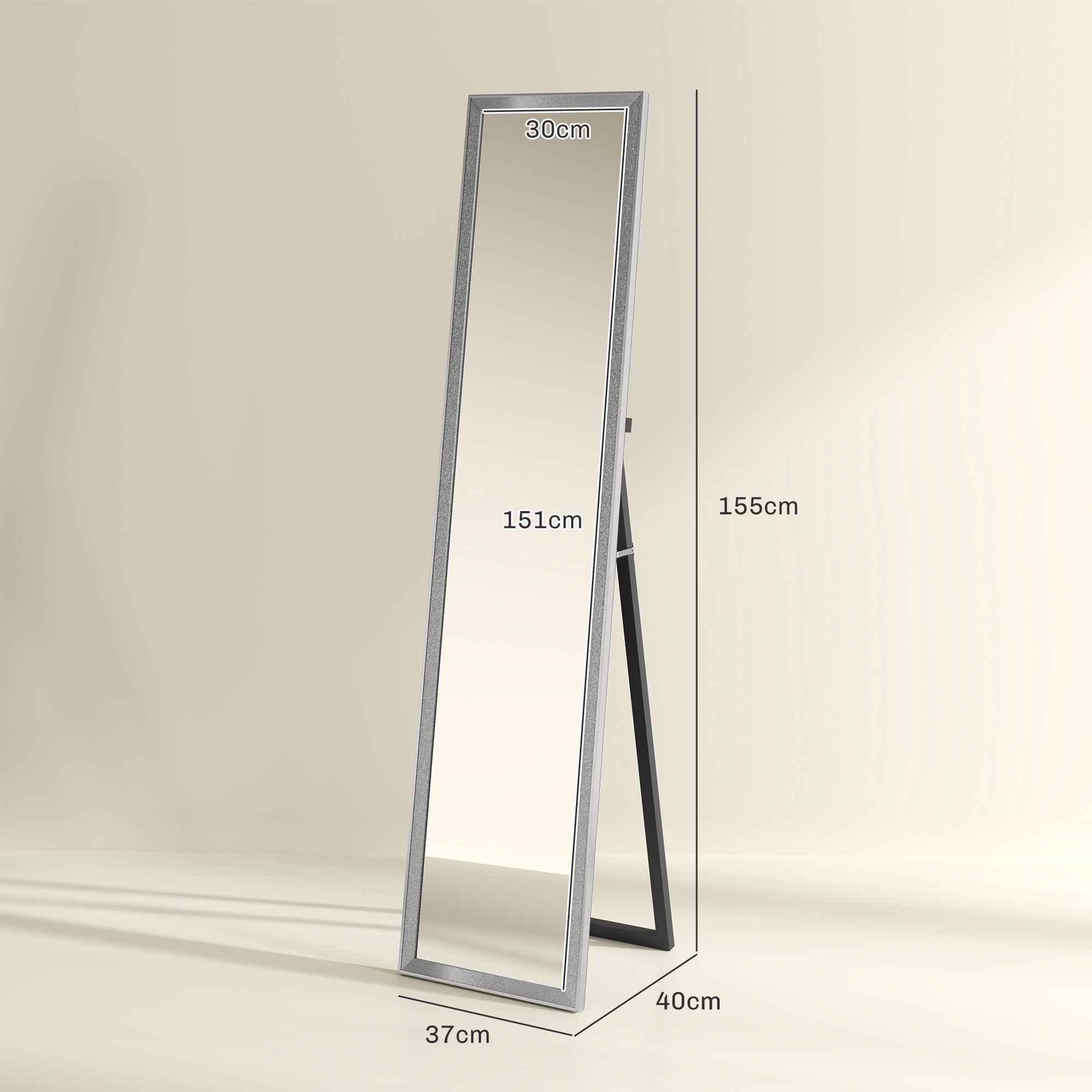 HOMCOM Glitter Frame Full-Length Mirror - Silver - North Peak Garden Furniture