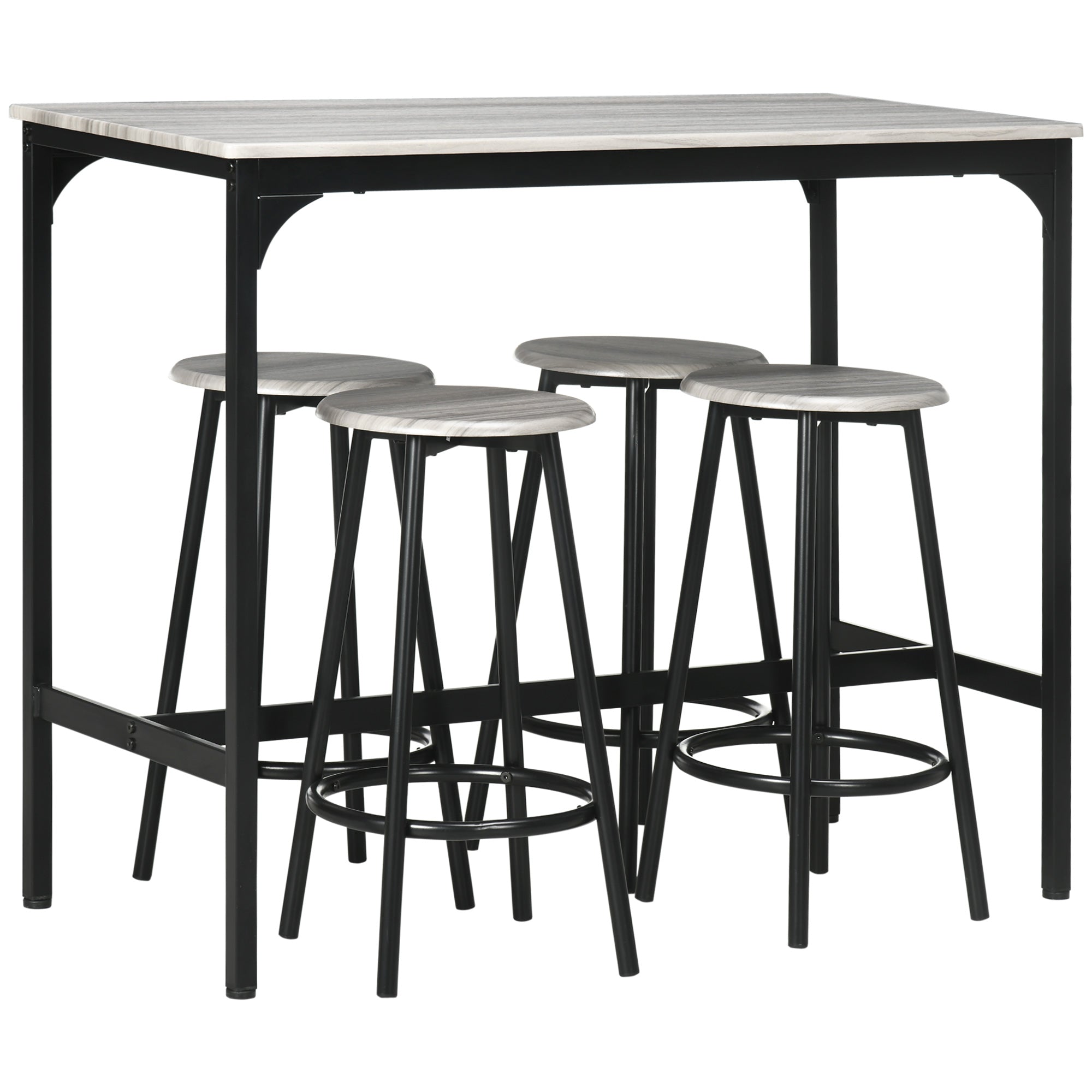 HOMCOM Five-Piece Industrial-Style Bar Table Set - Grey/Black - North Peak Garden Furniture