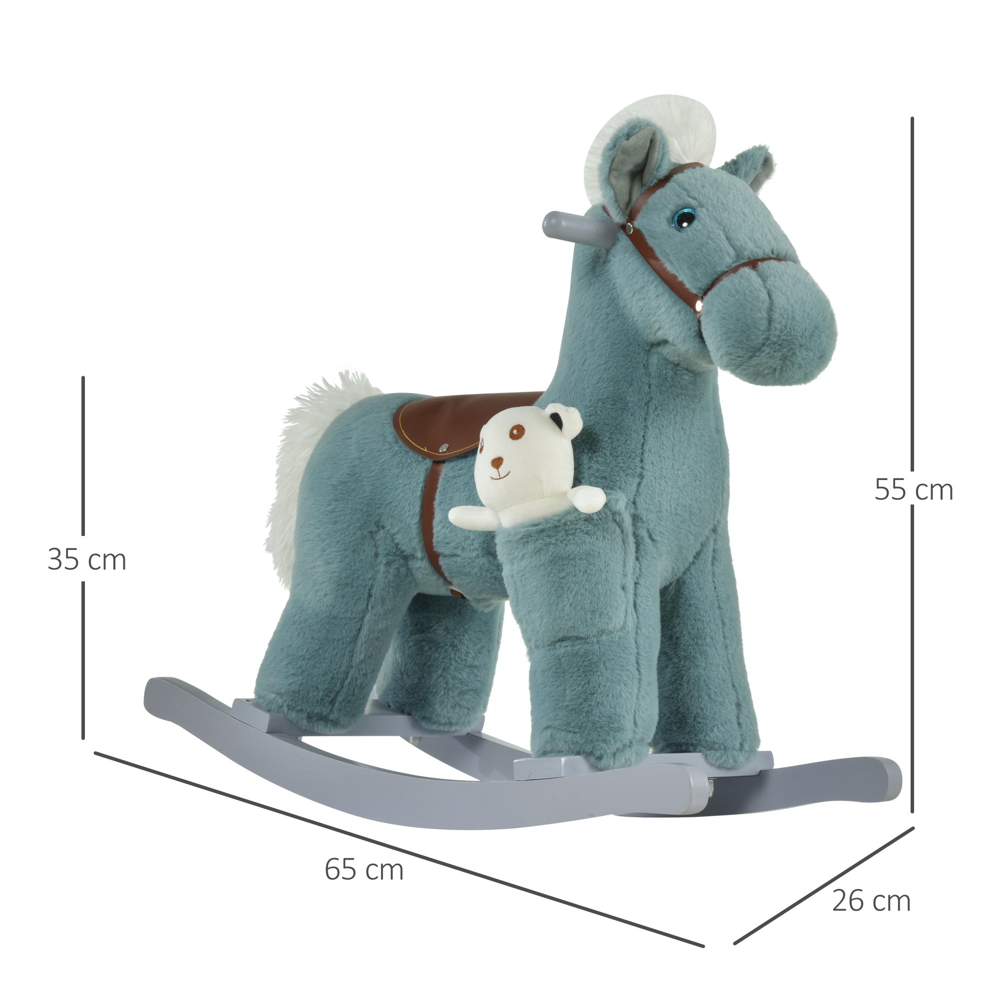 HOMCOM Kids Plush Ride-On Rocking Horse Toy Rocker with Plush Toy Realistic Sounds for Child 18-36 Months Blue - North Peak Garden Furniture