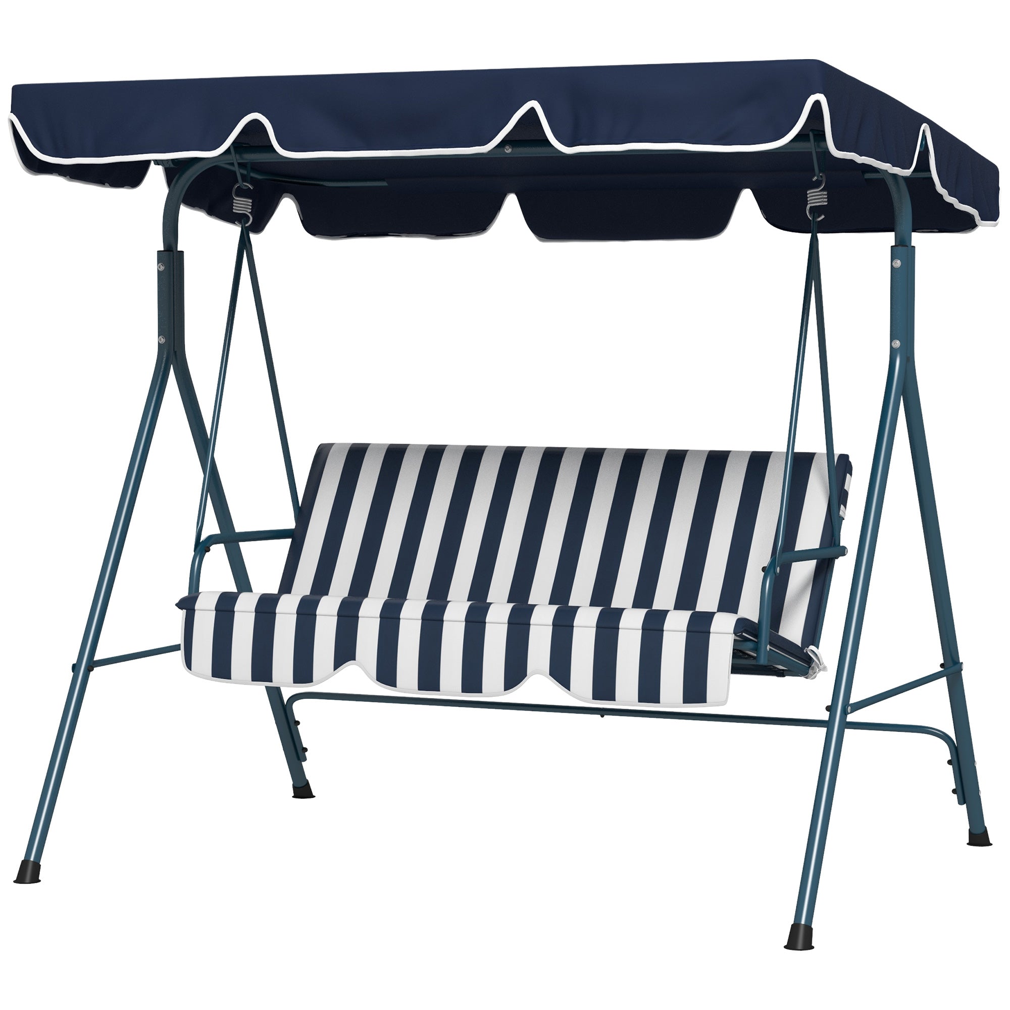 Outsunny Three-Seater Garden Swing Chair, with Adjustable Canopy - Blue Stripe