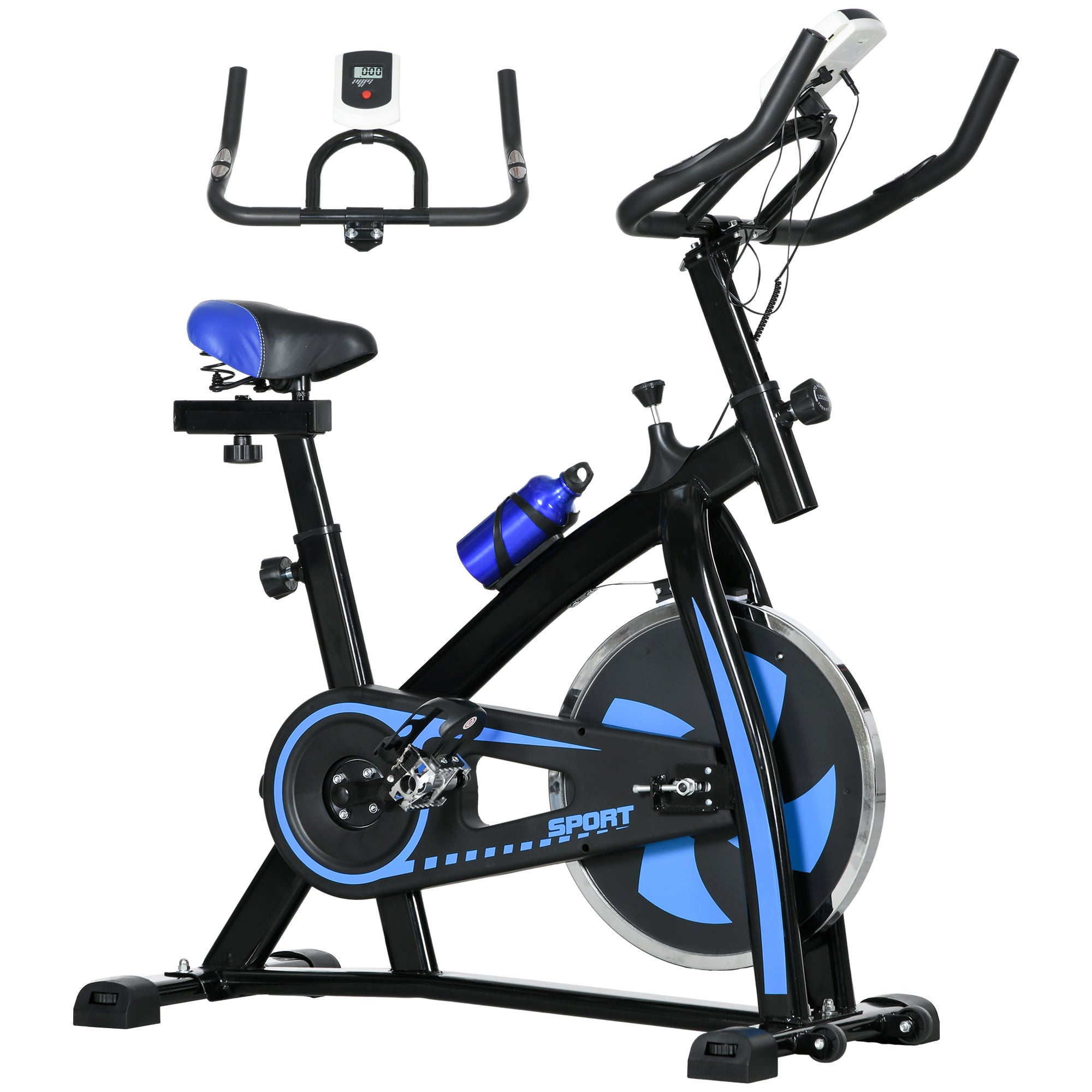 SPORTNOW Exercise Bike, Indoor Stationary Bike, Cycling Machine with Adjustable Seat and Resistance for Home Gym Workout, Blue - North Peak Garden Furniture