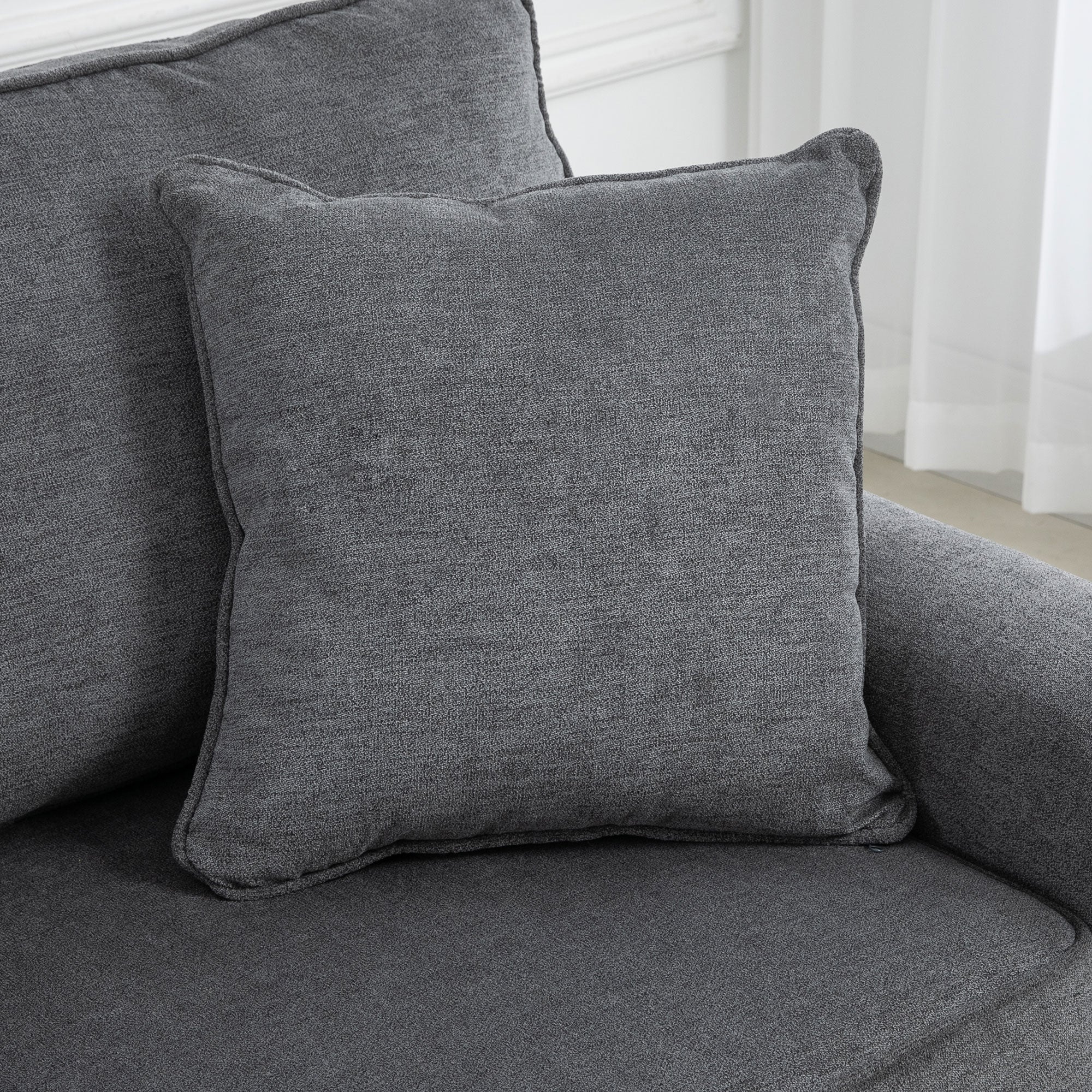 HOMCOM 3 Seater Sofas for Living Room, Fabric Sofa with Felt Mats, Cushions and Pillows, Grey - North Peak Garden Furniture