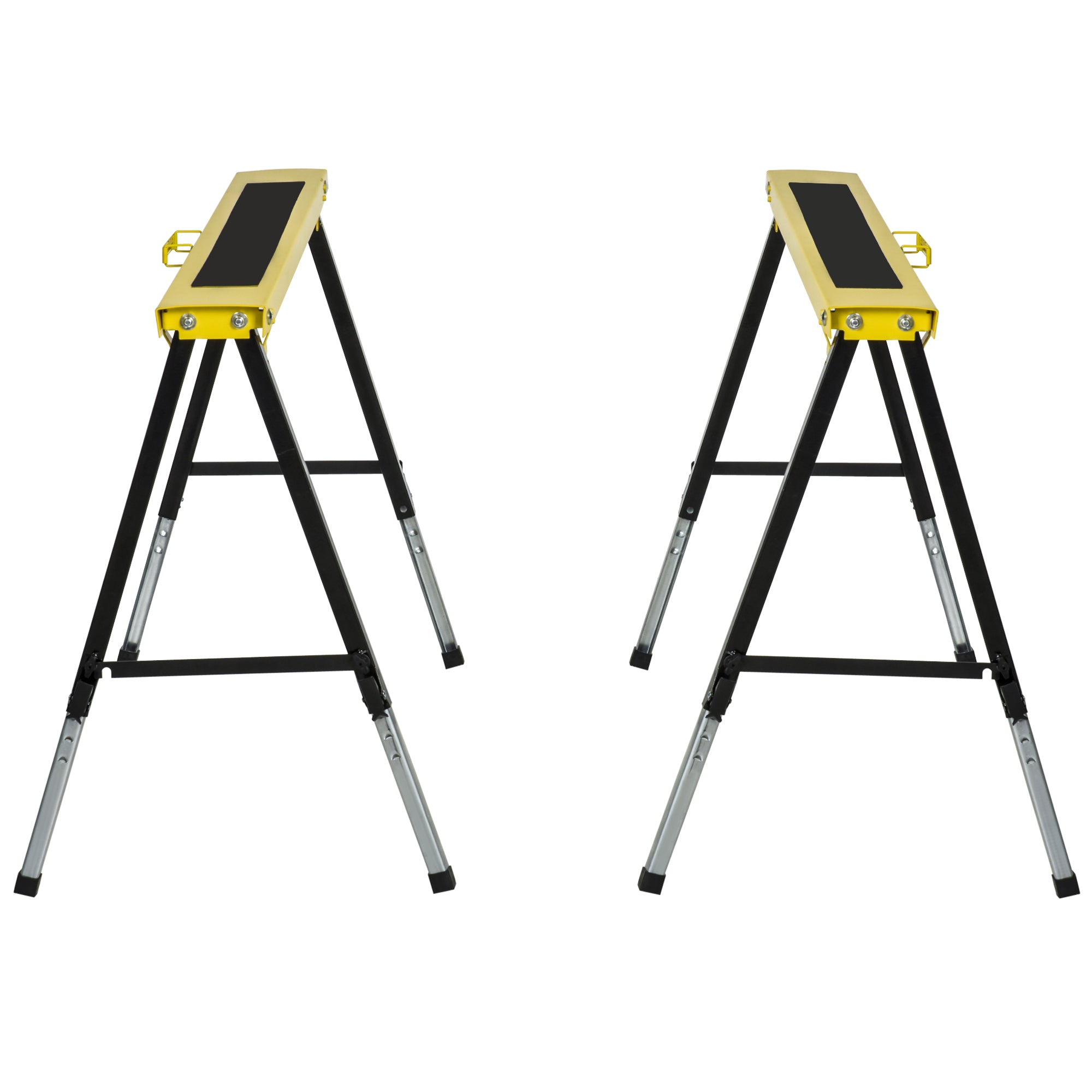 DURHAND 2PCS Saw Horse Twin Pack Folding Workbench Adjustable Metal Trestle Stands with Non-slip EVA Surface for Sawing Work Max Load 100kg - North Peak Garden Furniture