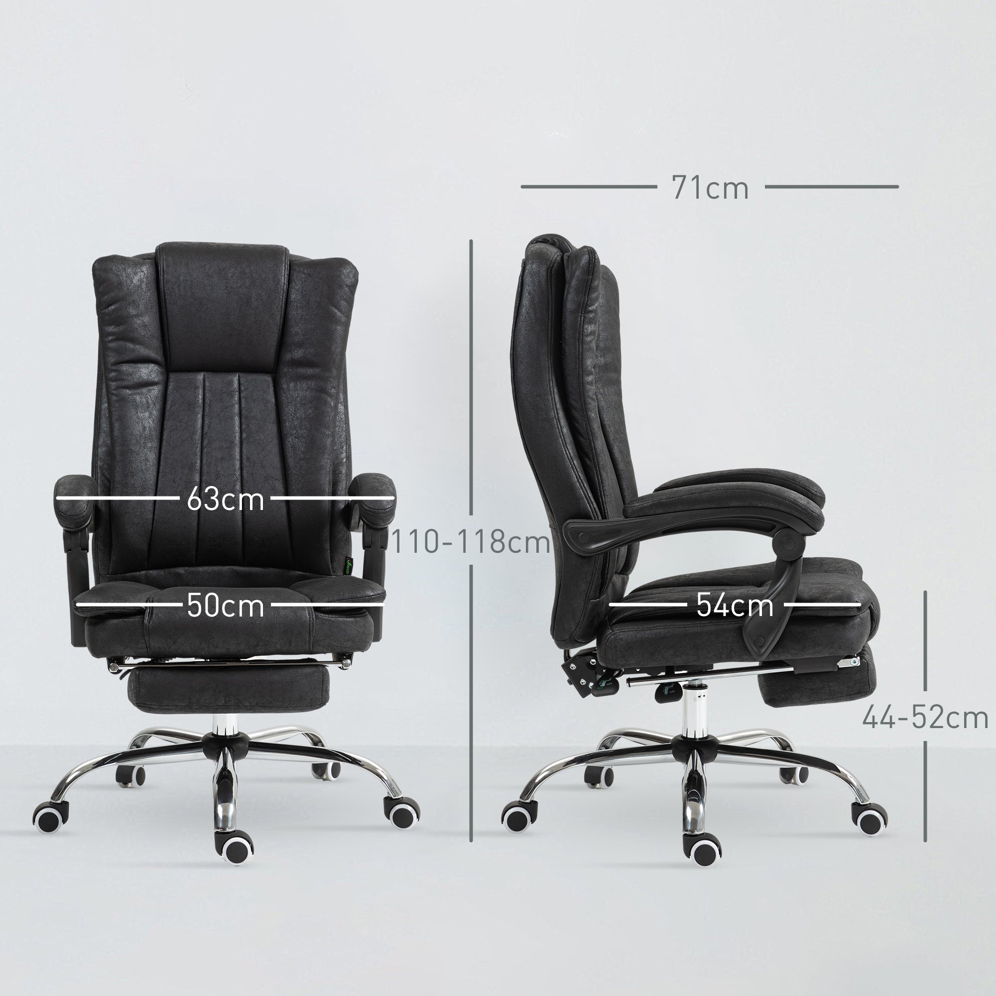 Vinsetto Home Office Chair Microfibre Desk Chair with Reclining Function Armrests Swivel Wheels Footrest Black - North Peak Garden Furniture
