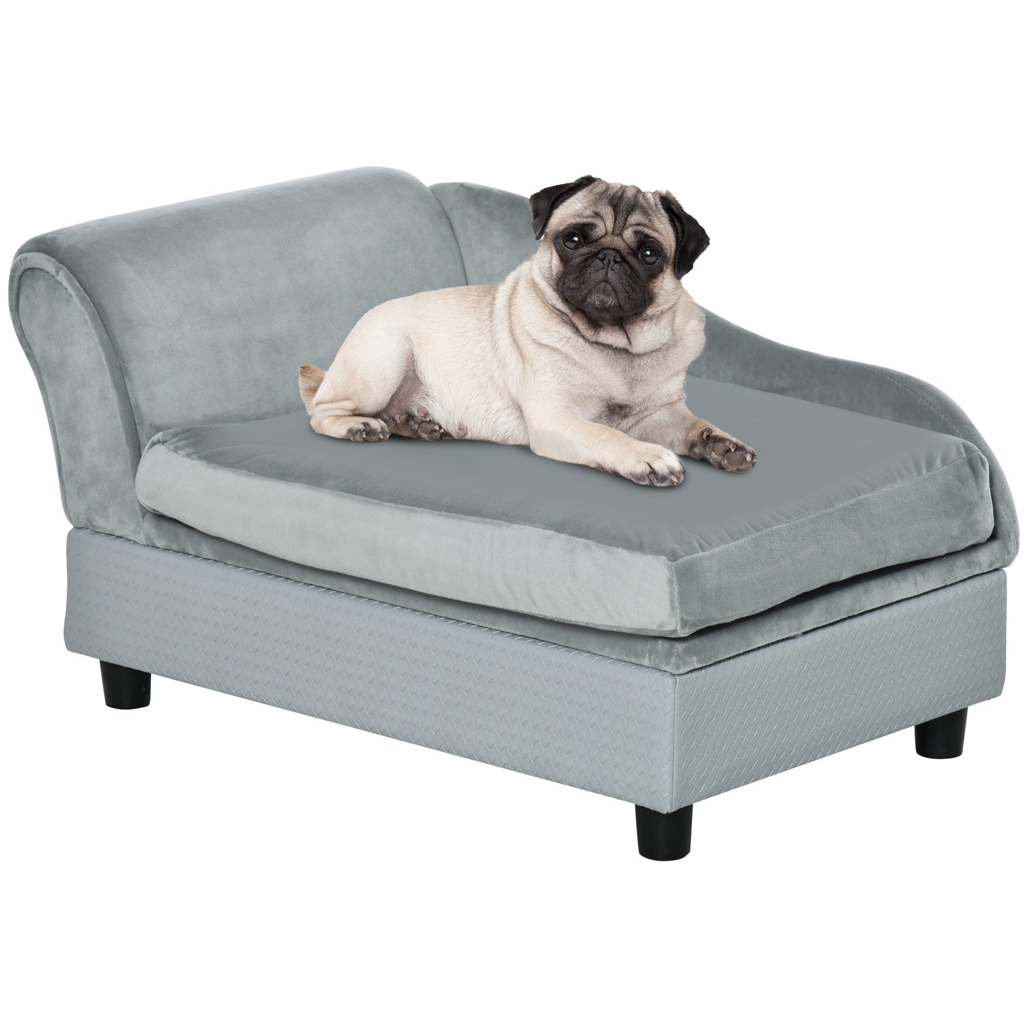 PawHut Pet Sofa Chair, with Storage, Cushion, for Small Dogs, Cats - Light Grey - North Peak Garden Furniture