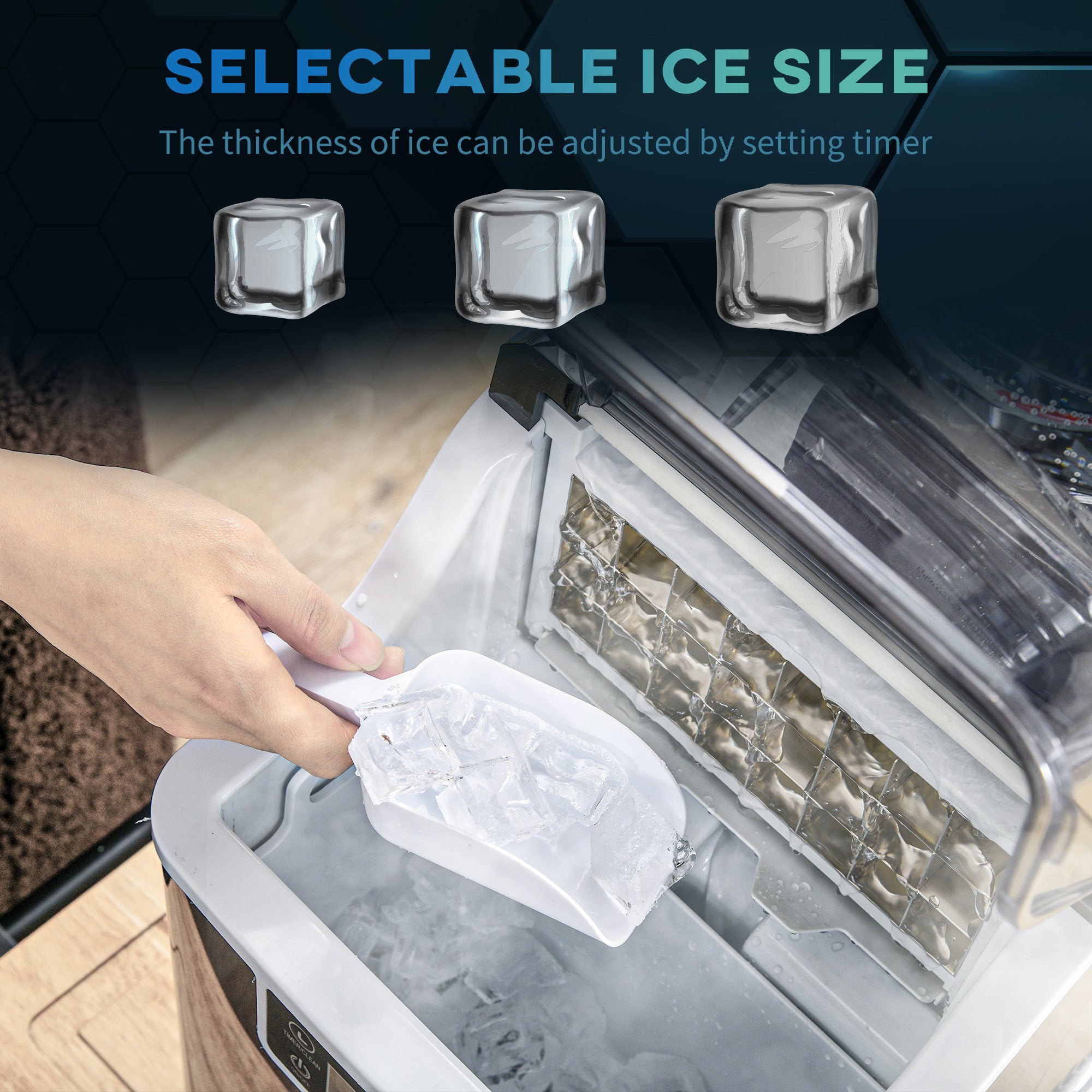 HOMCOM 3.2L Compact Ice Machine, with LCD Screen and Accessories - Black - North Peak Garden Furniture