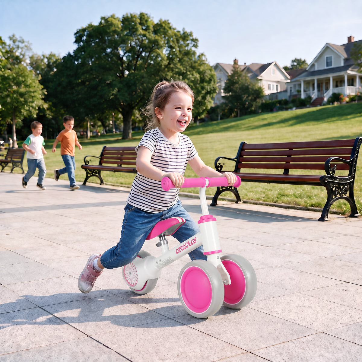 AIYAPLAY Balance Bike for Kids 1-2 Years, Toddler Bike with Adjustable Seat and Lighting Rear Wheels for Boys and Girls, Pink