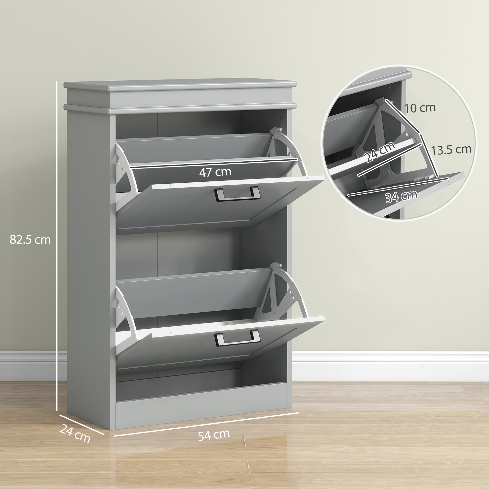 HOMCOM Two-Drawer Minimalistic Shoe Storage Cabinet, for 10 Shoes, Grey