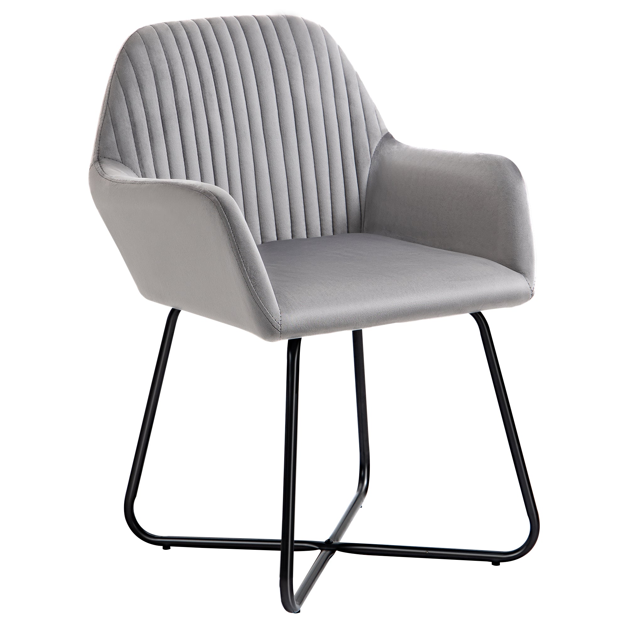 HOMCOM Modern Arm Chair Upholstered Accent Chair with Metal Base for Living Room Grey - North Peak Garden Furniture