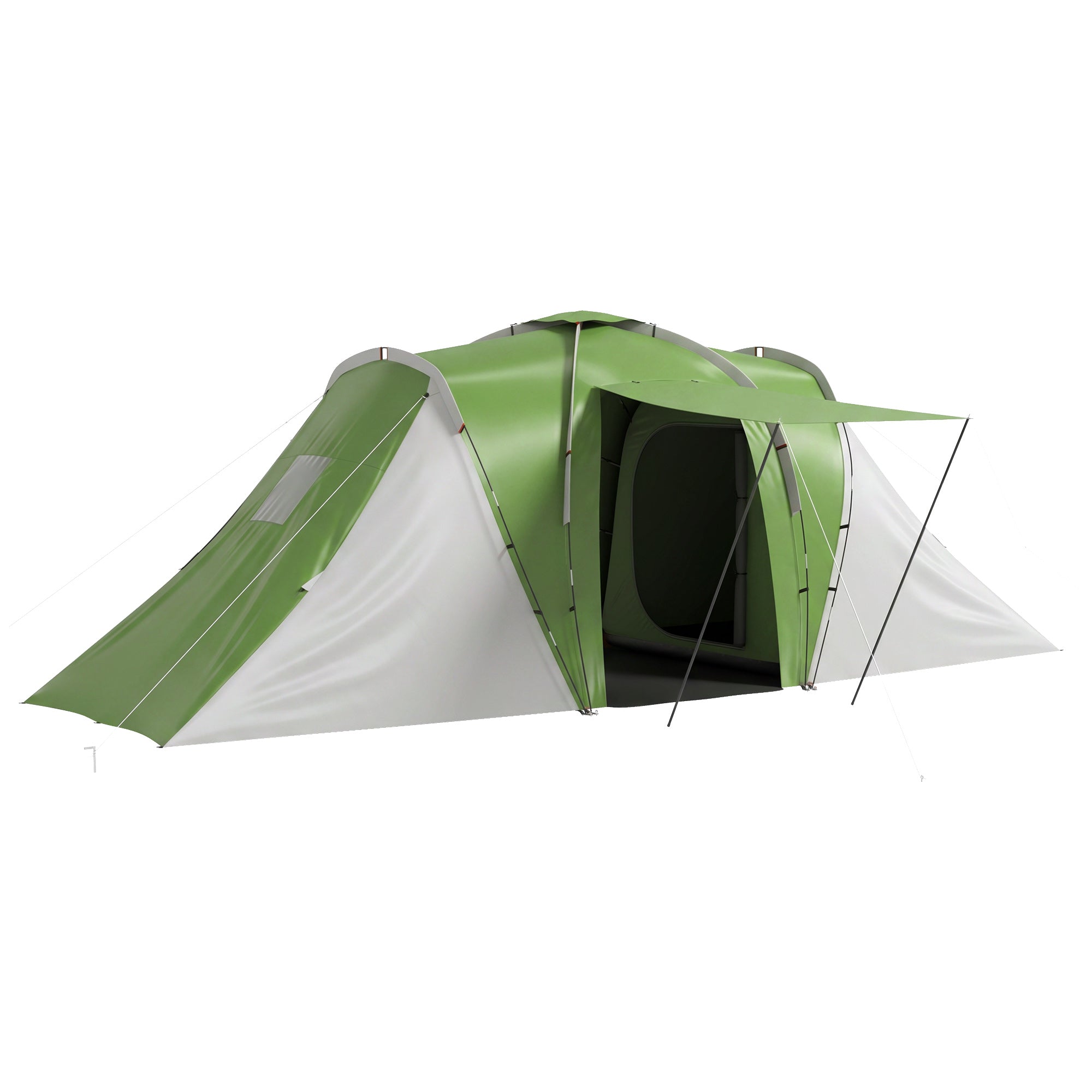Outsunny Large Camping Tent Tunnel Tent with 2 Bedroom and Living Area, 2000mm Waterproof, Portable with Bag for 4-6 Man, Green