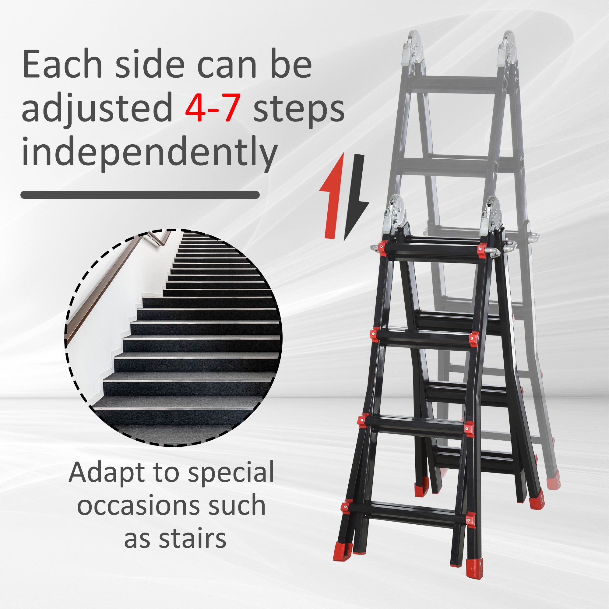 HOMCOM 4M Aluminium Duo Ladder Telescopic Herringbone Changeable Multi-Purpose w/ Non-Slip Steps Climbing DIY Platform Portable Workshop House Garden - North Peak Garden Furniture
