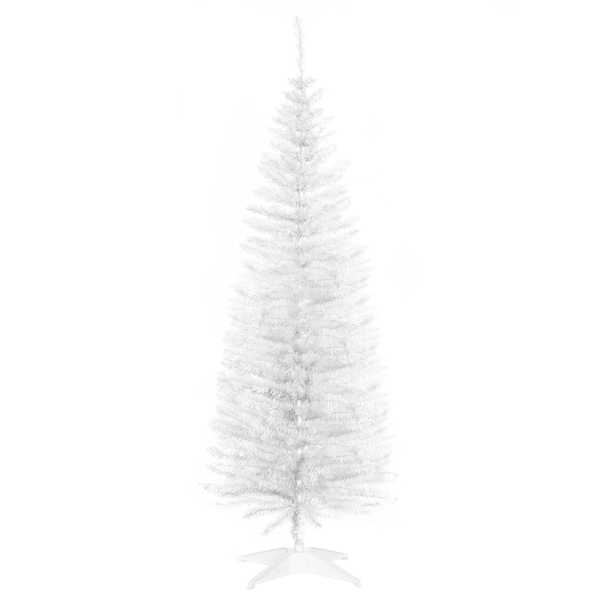 HOMCOM 5ft Unlit Artificial Christmas Tree, Pencil Slim Xmas Tree with Solid Stand and Realistic Branches, White - North Peak Garden Furniture