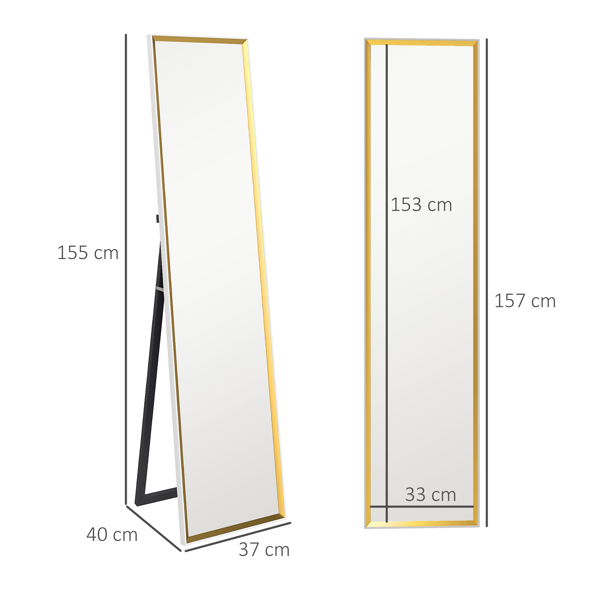 HOMCOM Full Length Mirror, 37 x 157cm Wall Mounted, Leaning, Free Standing Mirror, Framed Full Body Mirror for Living Room, Bedroom, White - North Peak Garden Furniture