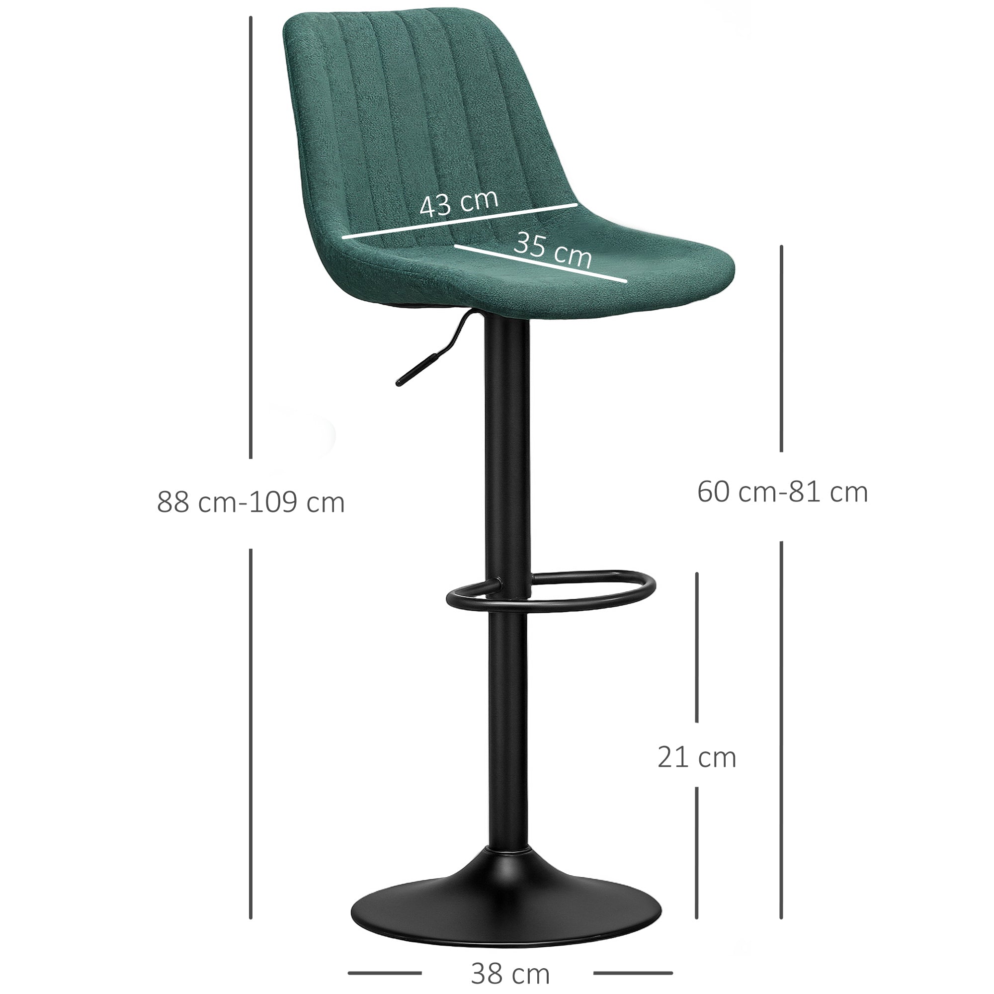 HOMCOM Set of Two Chenille-Feel Tub Bat Stools - Green - North Peak Garden Furniture