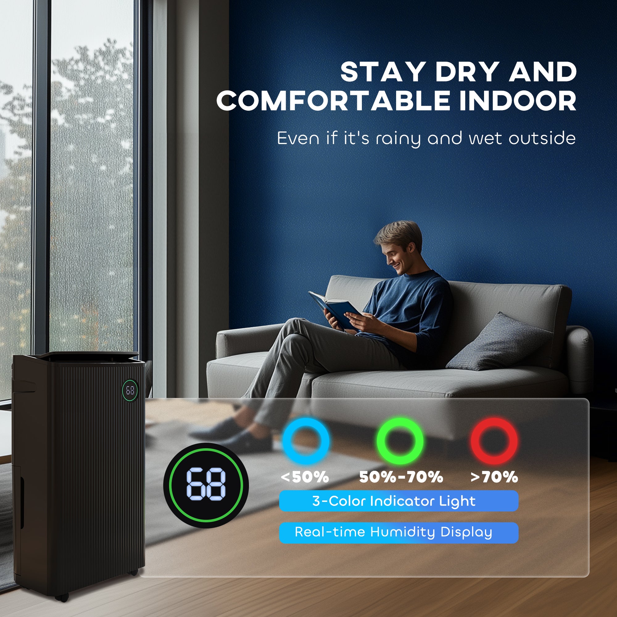 HOMCOM 5500mL Portable Dehumidifier with Air Purifier, UVC, Ioniser, 24H Timer, 5 Modes, 16L/Day, for Home Laundry, Black - North Peak Garden Furniture