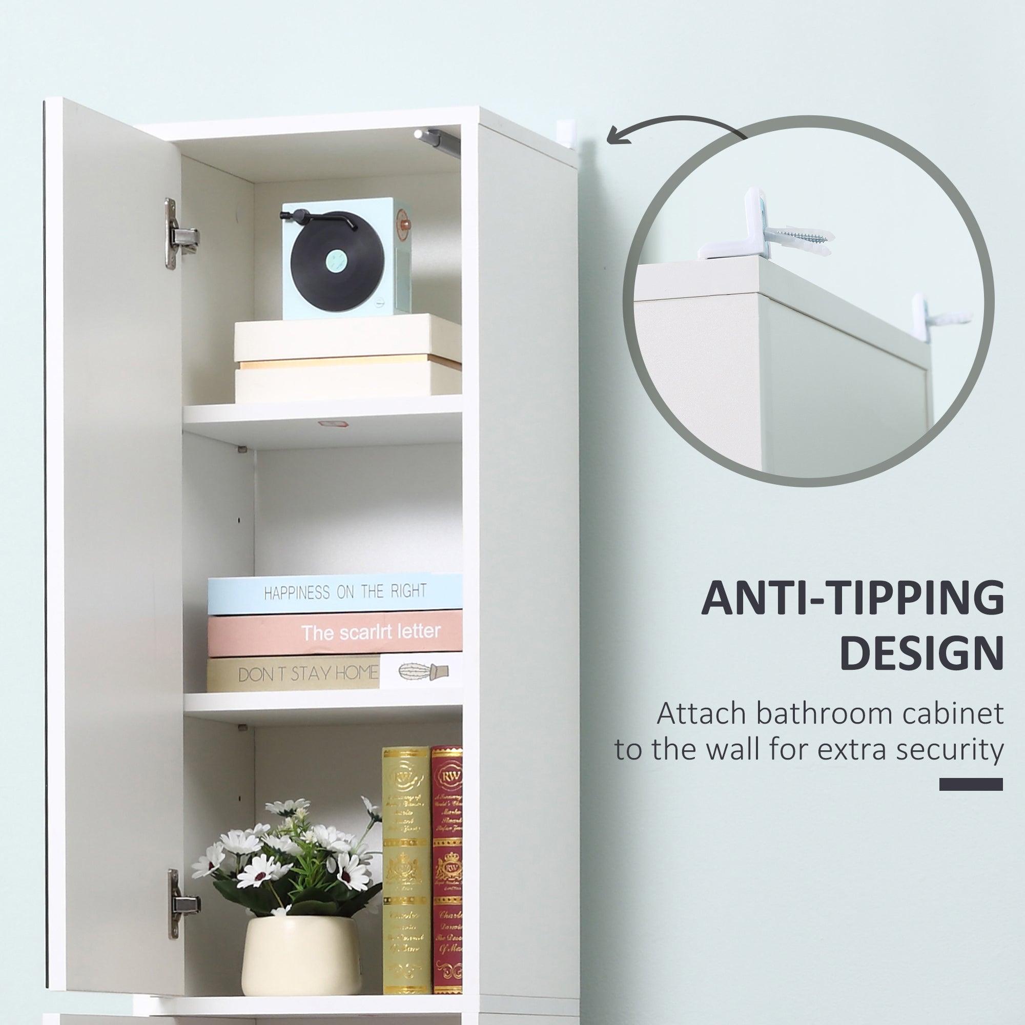 kleankin Tall Mirrored Bathroom Cabinet, Bathroom Storage Cupboard, Floor Standing Tallboy Unit with Adjustable Shelf, White - North Peak Garden Furniture