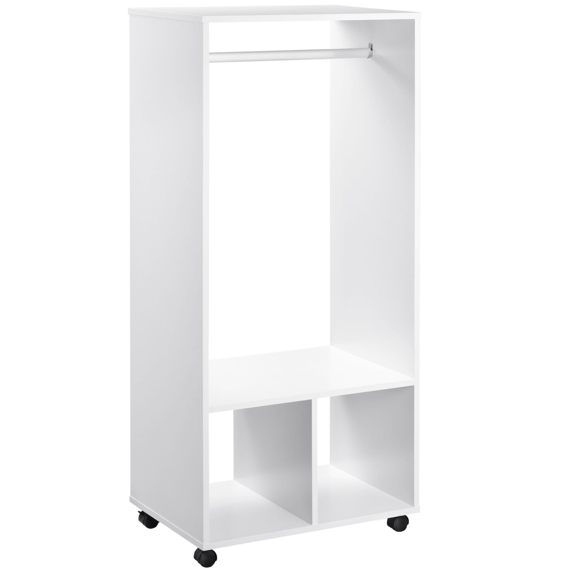 HOMCOM Open Wardrobe for Bedroom, Small Wardrobe on Wheels with Clothes Rail, Storage Shelves, Mobile Garment Rack for Clothes Storage, Cloakroom, Hallway, White