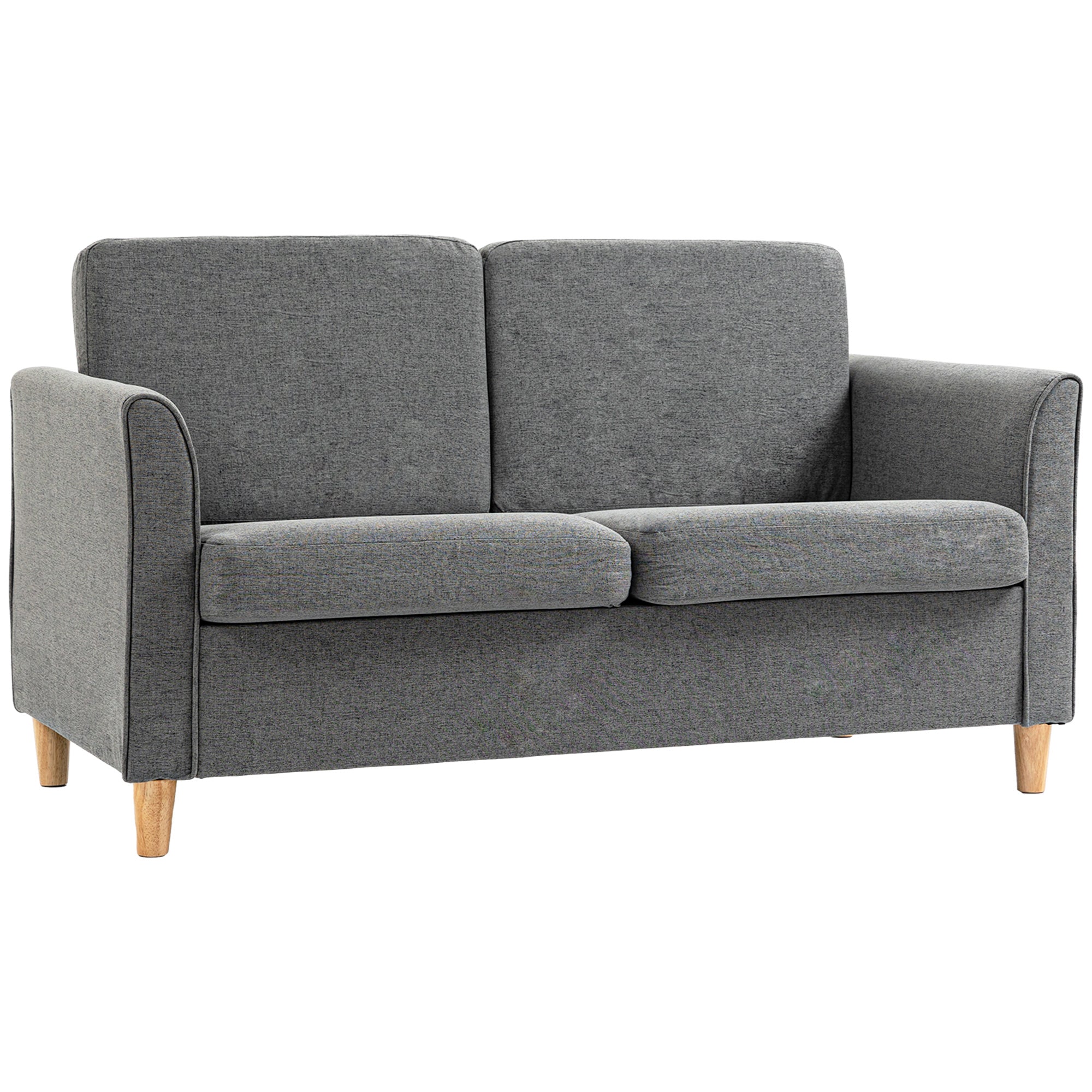 HOMCOM Compact Loveseat Sofa, Modern 2 Seater Sofa for Living Room with Wood Legs and Armrests, Grey - North Peak Garden Furniture