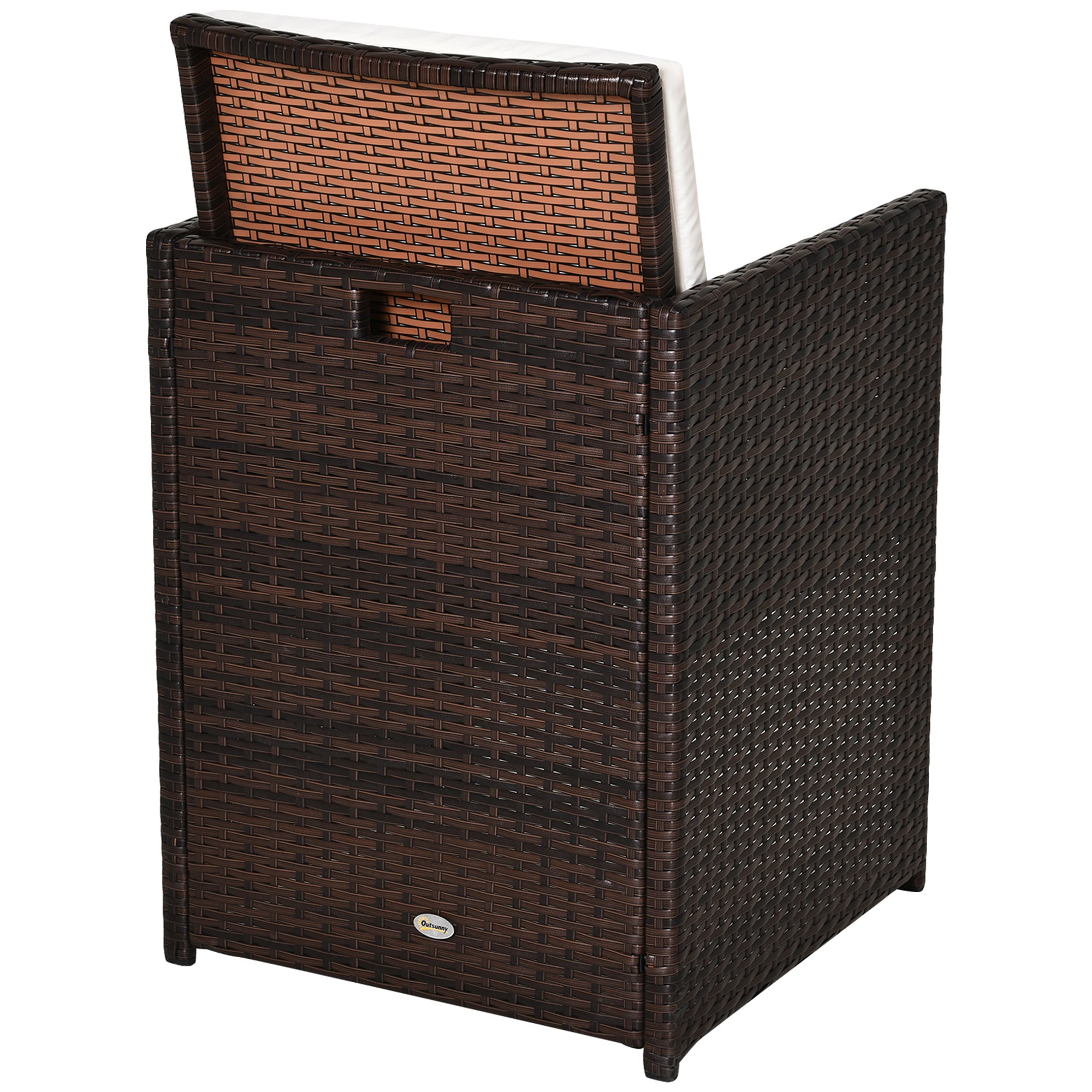 Outsunny 2 Seater Rattan Cube Garden Furniture Set, Rattan Dining Set with Cushions, Outdoor Dining Table and Chairs with 2 Armchairs, 2 Stools, Rectangular Glass Top Table for Patio, Balcony, Brown - North Peak Garden Furniture