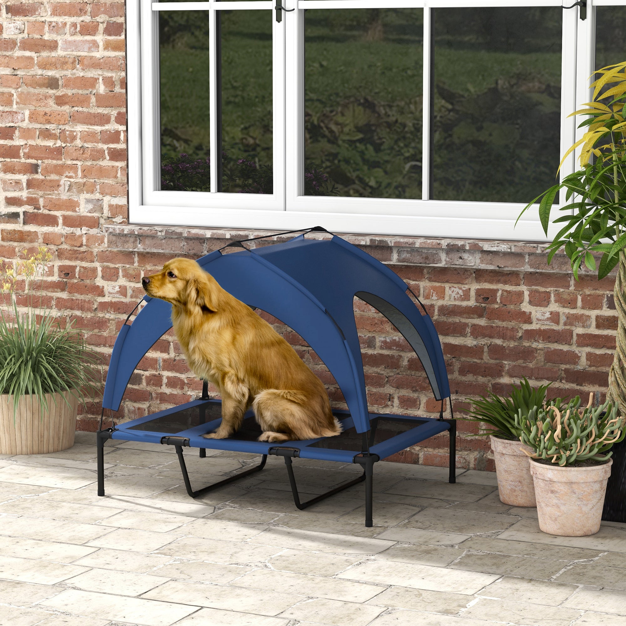 PawHut Cooling Raised Pet Bed w/ Washable Breathable Mesh, for Large Dogs, 106 x 76 x 94cm - Dark Blue - North Peak Garden Furniture