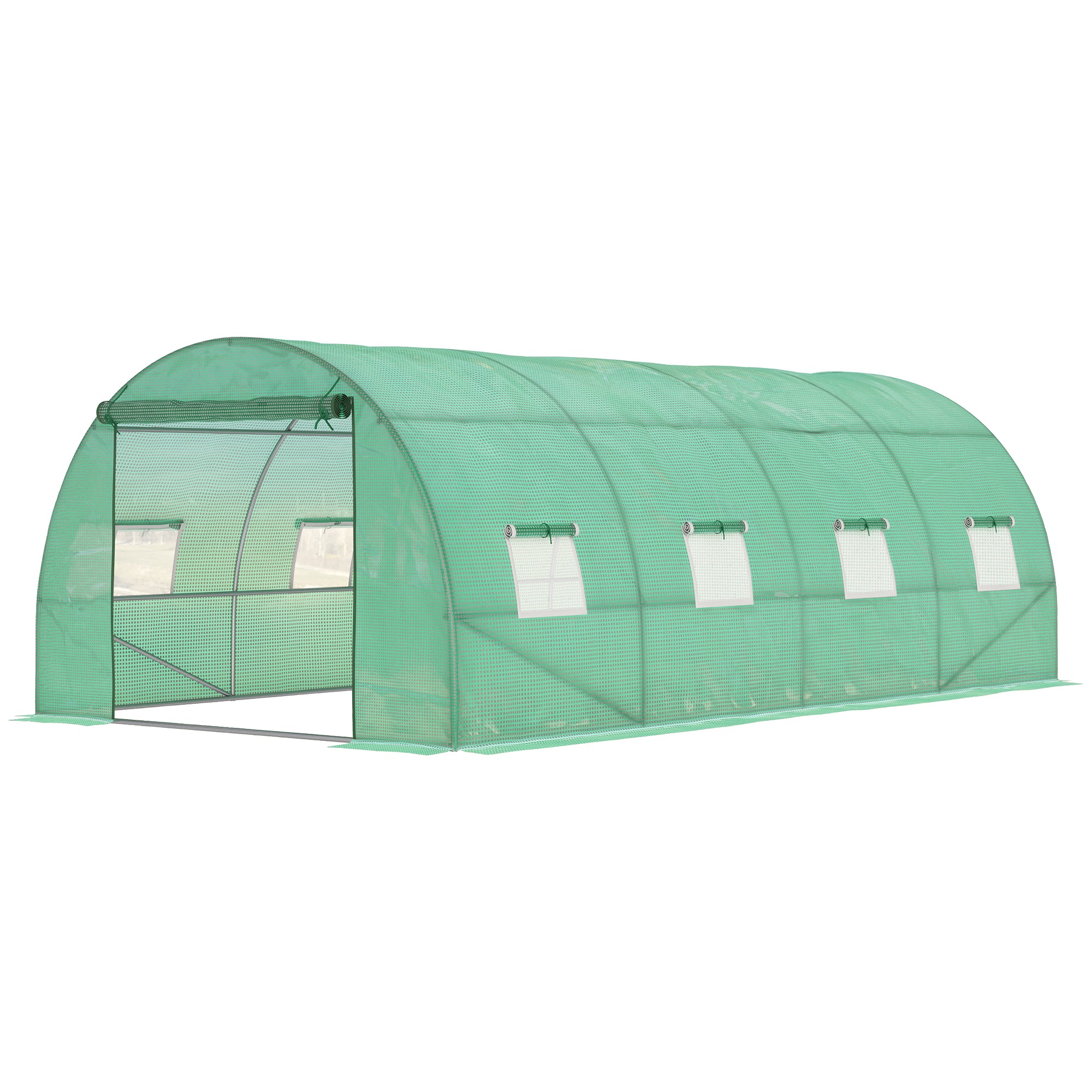 Outsunny Walk-in Polytunnel Greenhouse, Outdoor Garden Tunnel Greenhouse Tent with Zipped Roll-Up Door and 8 Mesh Windows, 6 x 3M - North Peak Garden Furniture