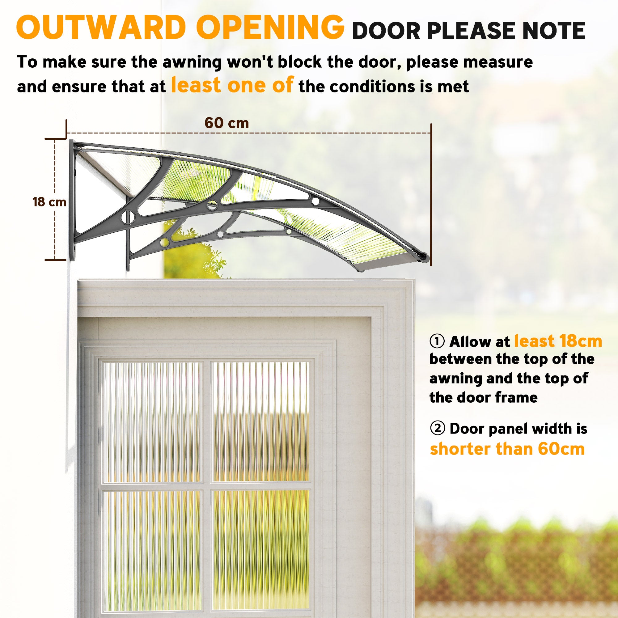 Outsunny Front Door Canopy, Outdoor Awning, Rain Shelter, 110 x 60cm, Grey
