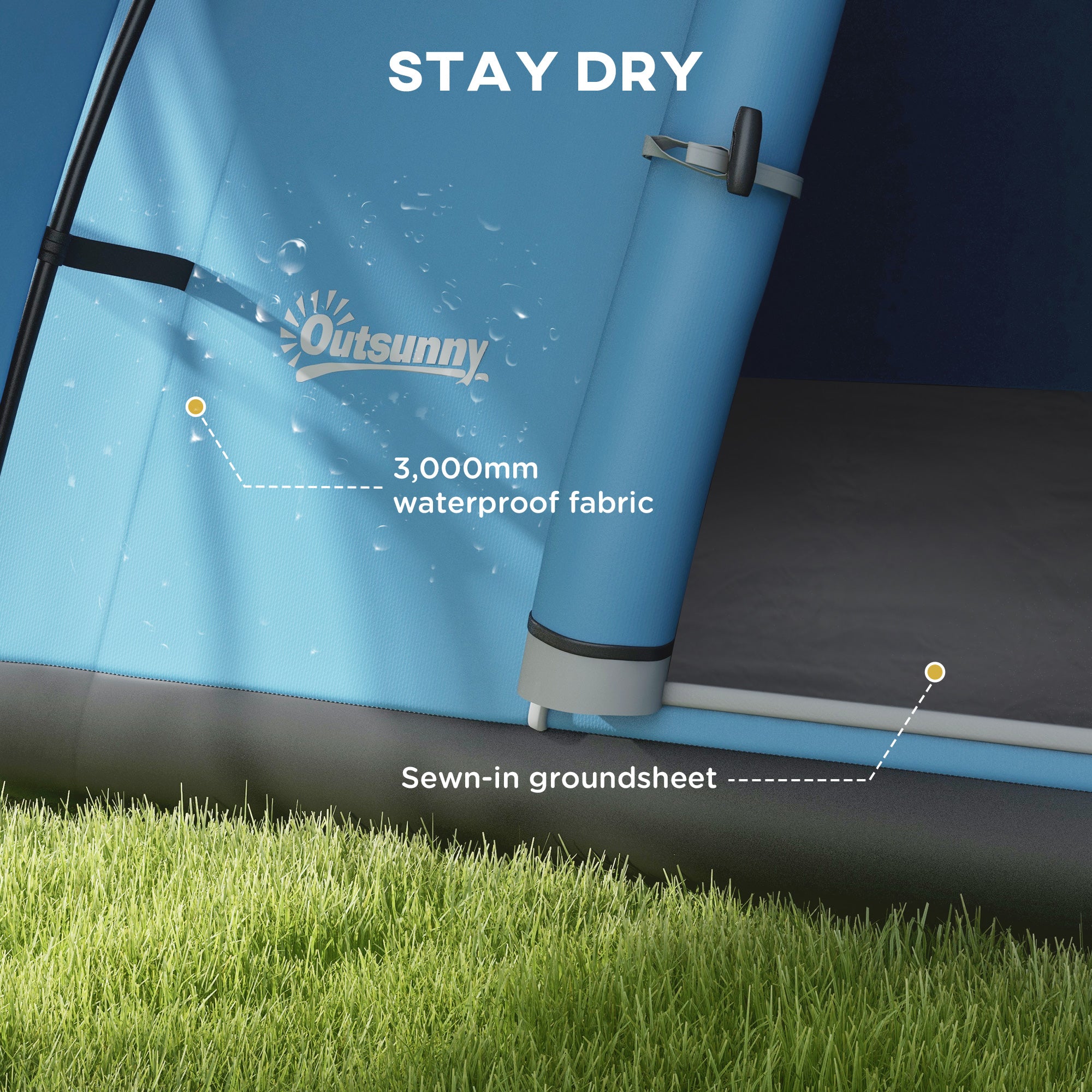 Outsunny 3000mm Waterproof Camping Tent for 5-6 Man, Family Tent with Porch and Sewn in Groundsheet, Portable with Bag, Blue - North Peak Garden Furniture
