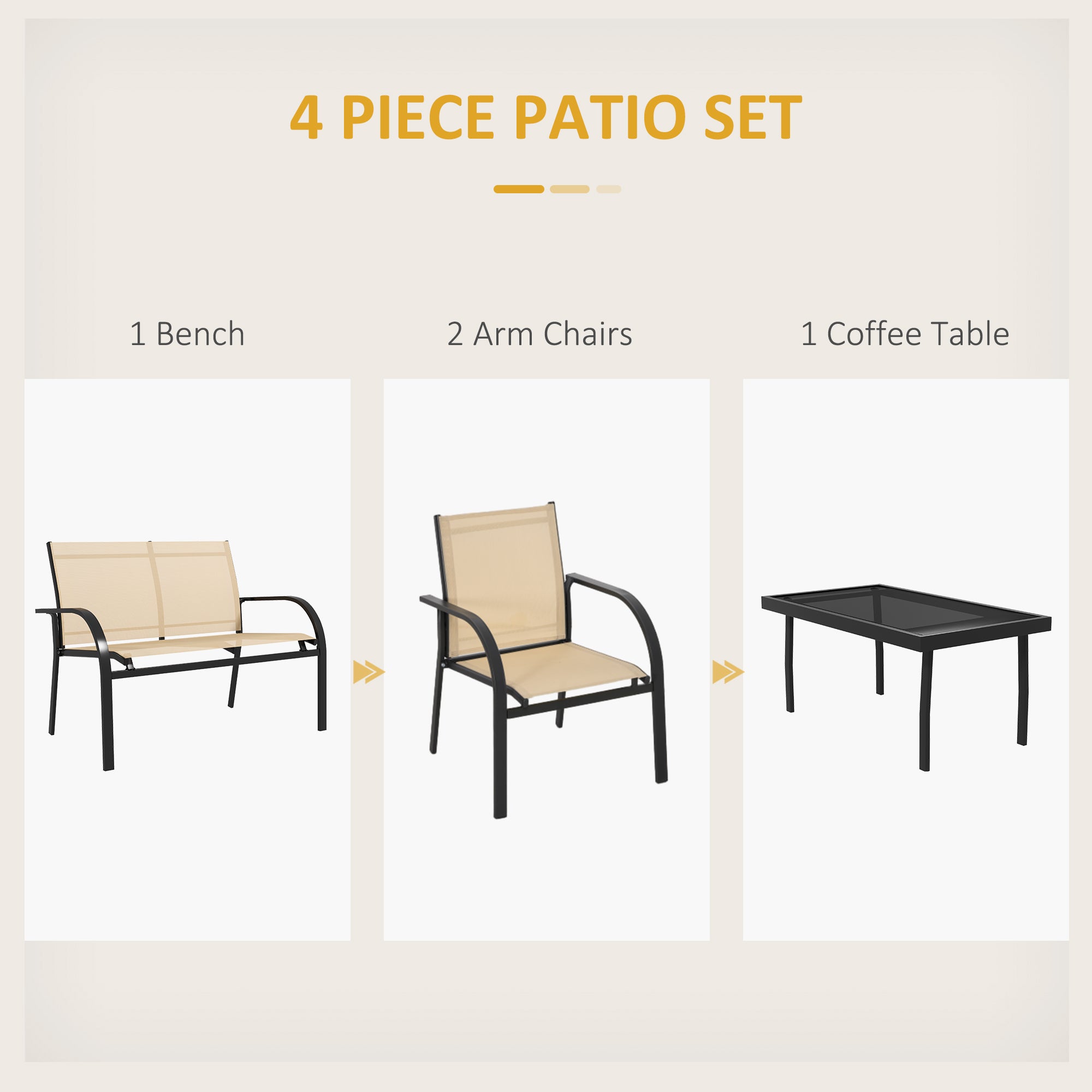 Outsunny Four-Piece Curved Steel Garden Dining Set  - Beige/Grey