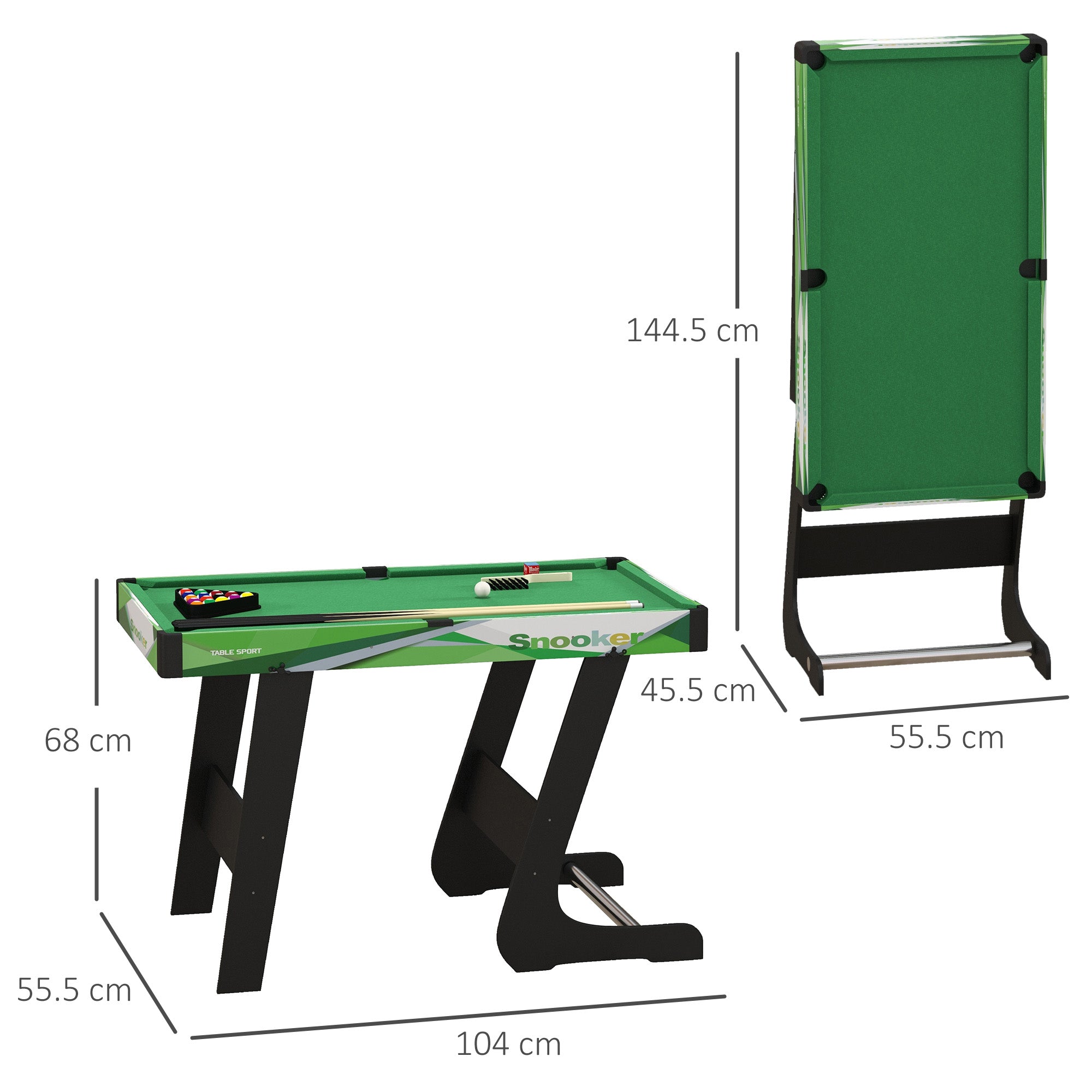 SPORTNOW 104cm Folding Mini Pool Table Set with 2 Cues, 16 Balls, Chalk, Triangle, Brush, Green - North Peak Garden Furniture