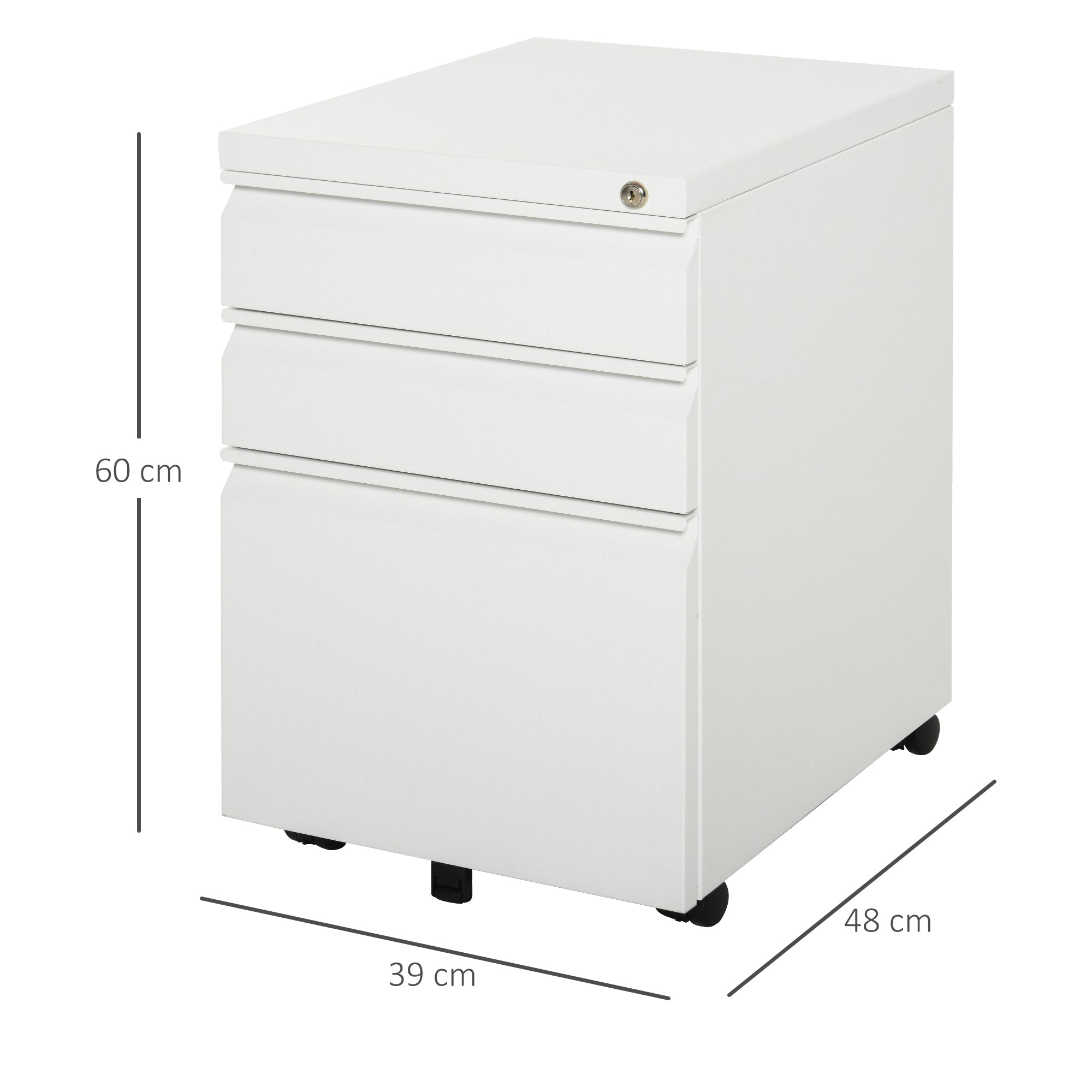 Vinsetto 3 Drawer Filling Cabinet, Mobile Metal File Cabinet with Anti-tilt Design for Letter, A4, Legal Size, White