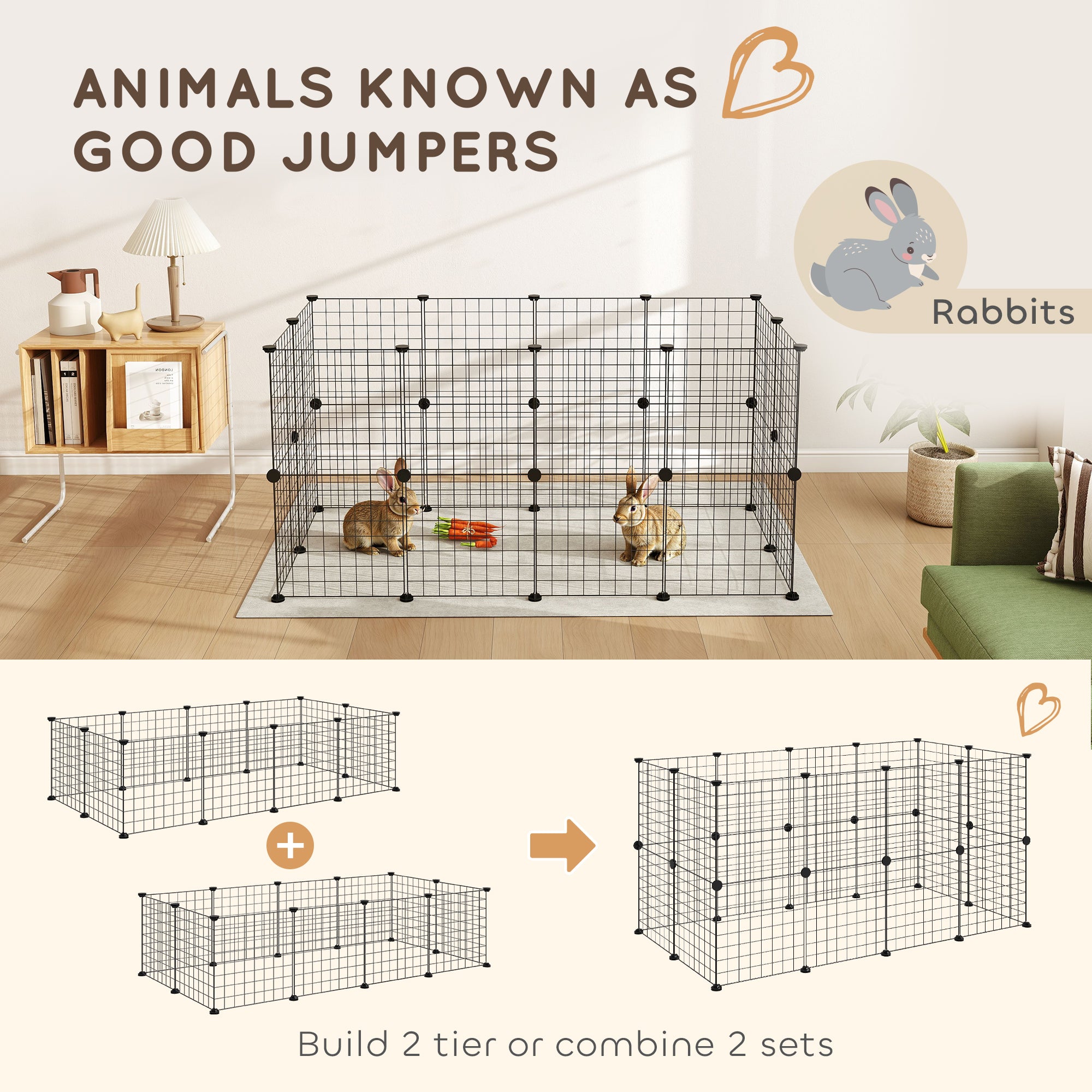 PawHut DIY Pet Playpen Metal Wire Fence 12 Panel Enclosure Indoor Outdoor Guinea Pig Rabbit Small Animals Cage Black