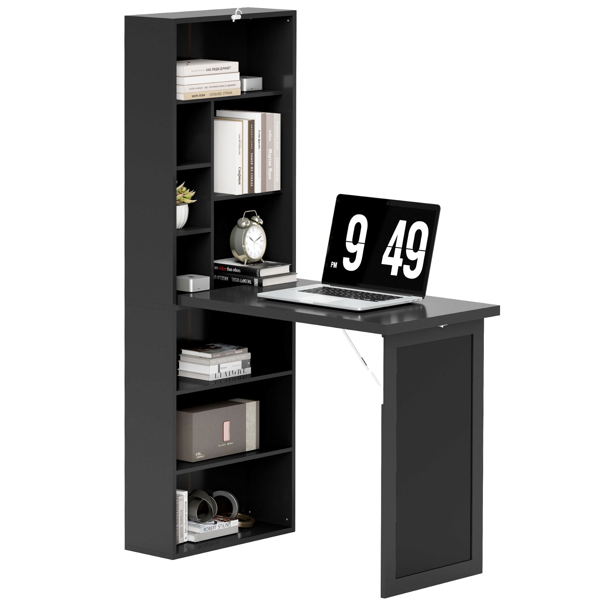 HOMCOM Three-Part Work Desk, with Storage and Chalkboard - Black