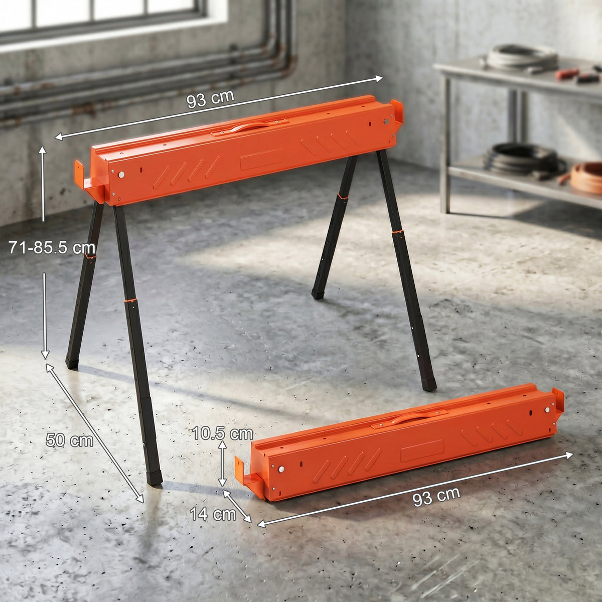 HOMCOM Saw Horses Twin Pack, Folding Work Bench Sawhorses with Height Adjustable Legs, 2x4 Bracket, Orange