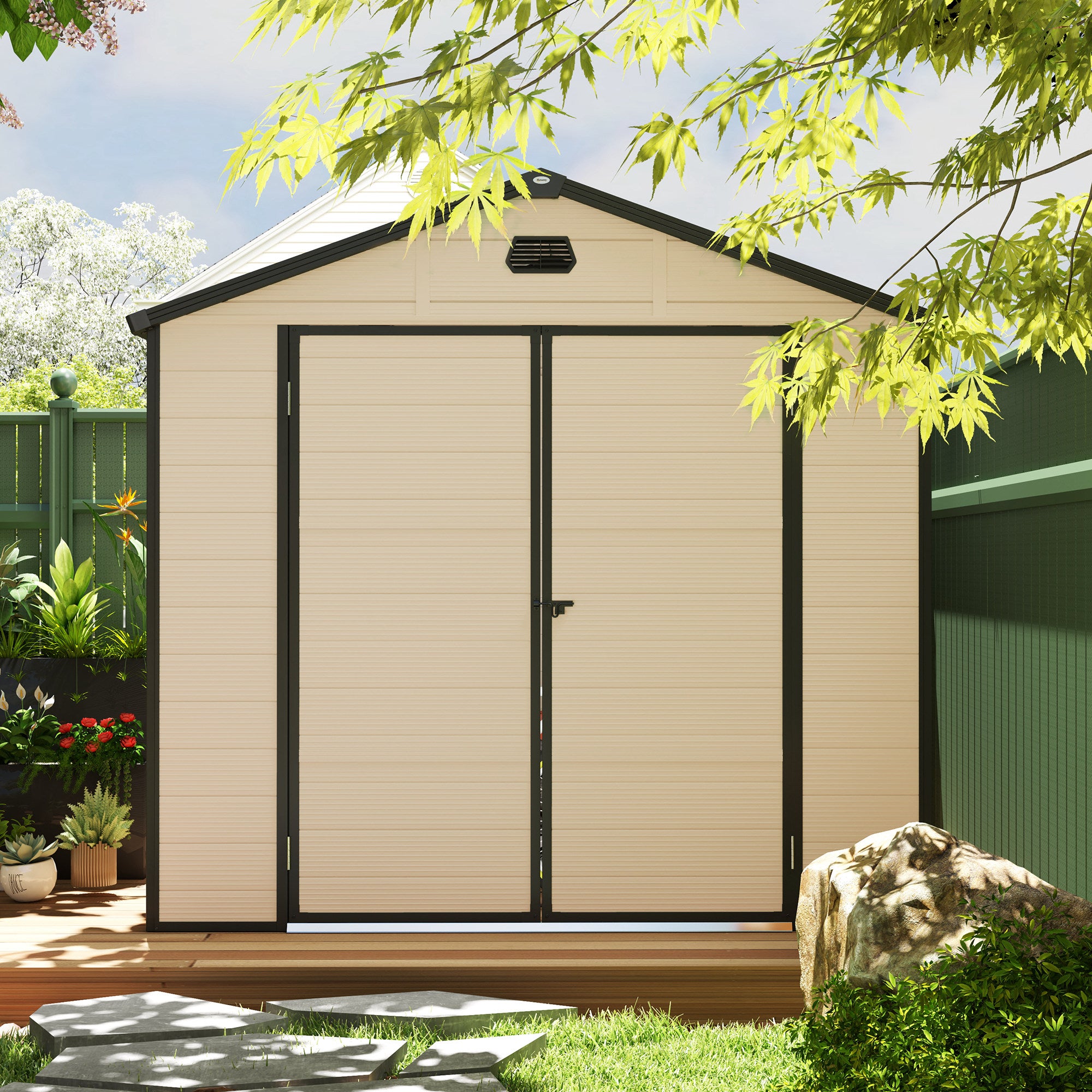 Outsunny 7.9ft x 6.2ft Aluminium Frame and Plastic Wall Shed, with Foundation - Cream White