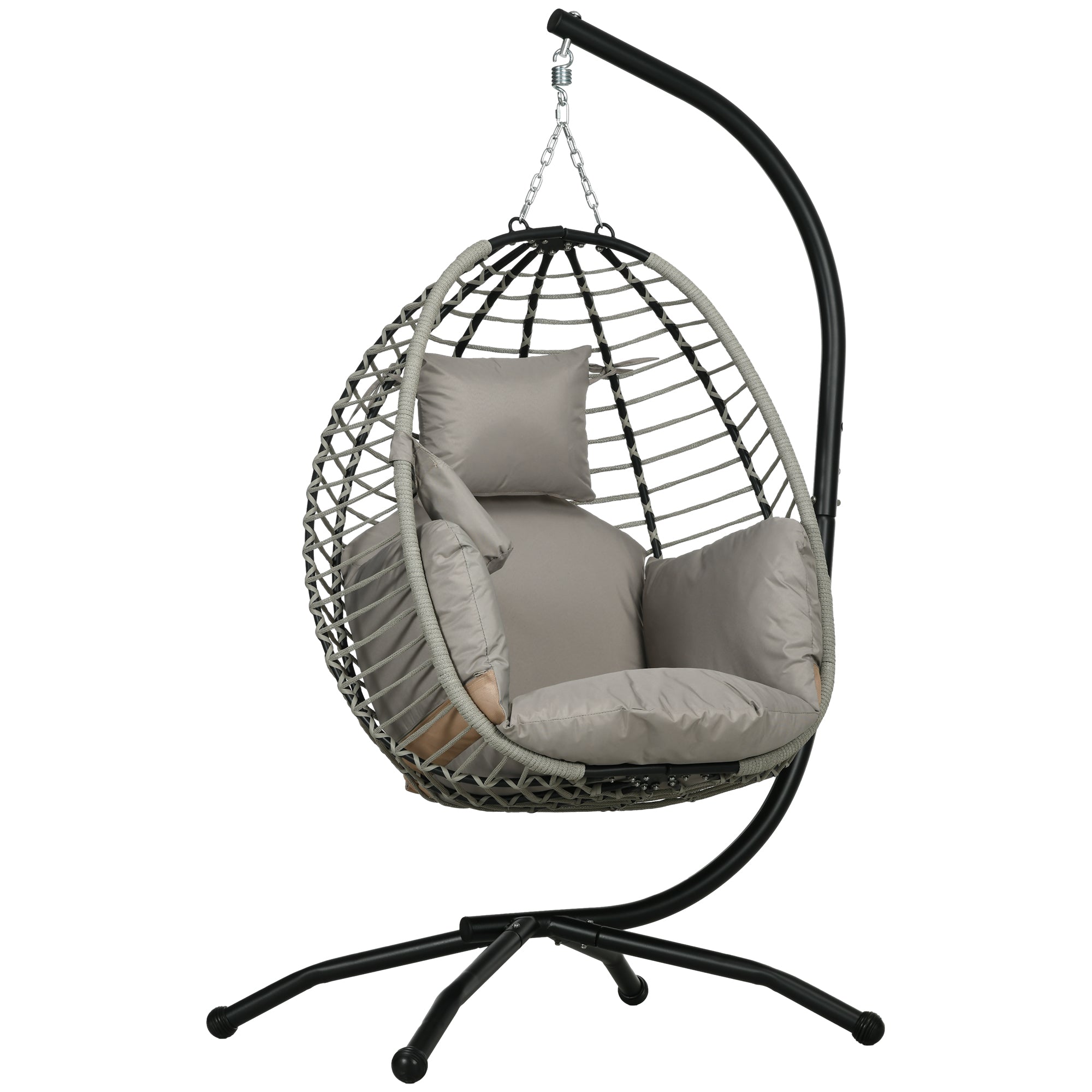 Outsunny Single Rattan Hanging Egg Chair, with Seat Cushion - Grey - North Peak Garden Furniture