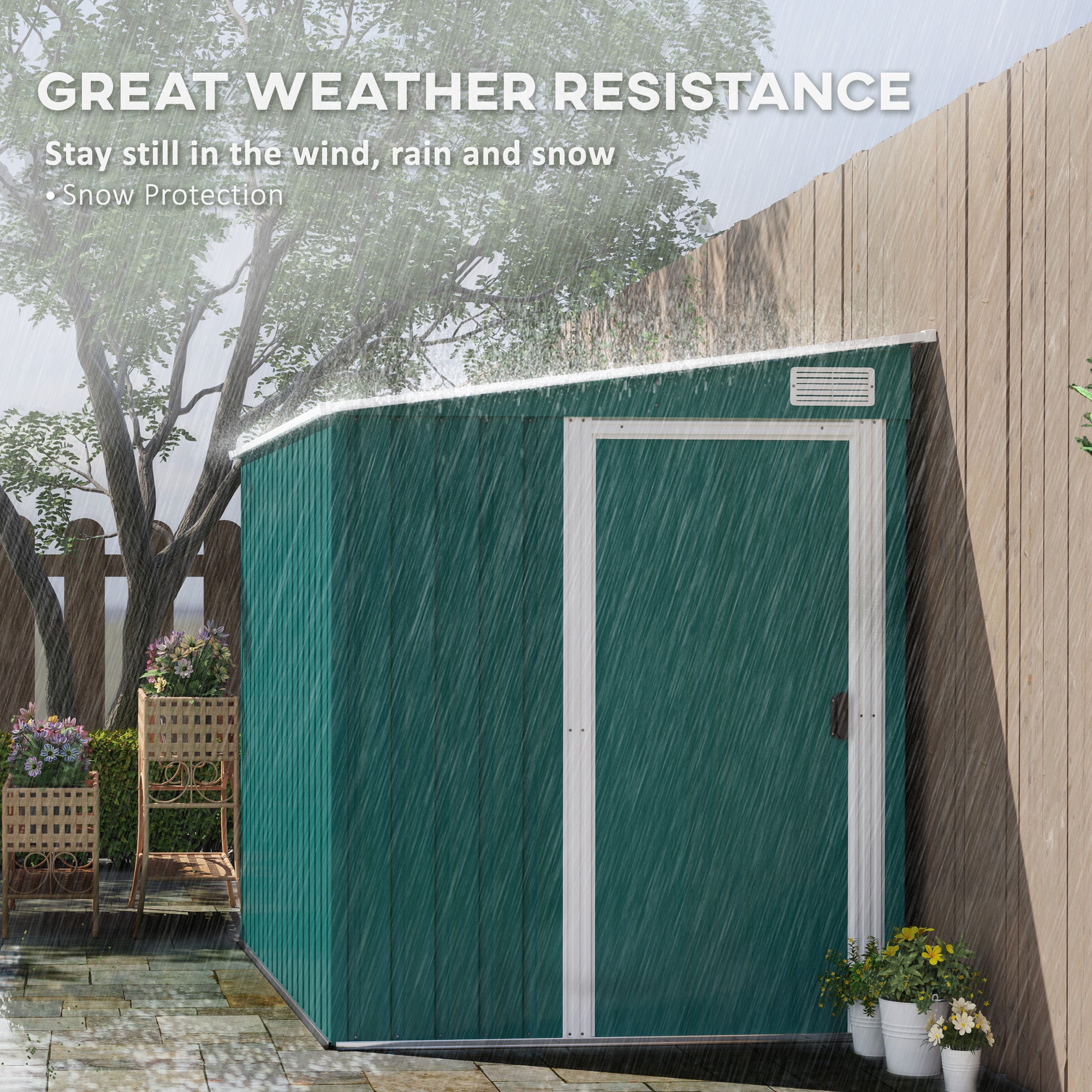 Outsunny 7 x 5ft Galvanised Metal Shed, with Sliding Door - Green - North Peak Garden Furniture