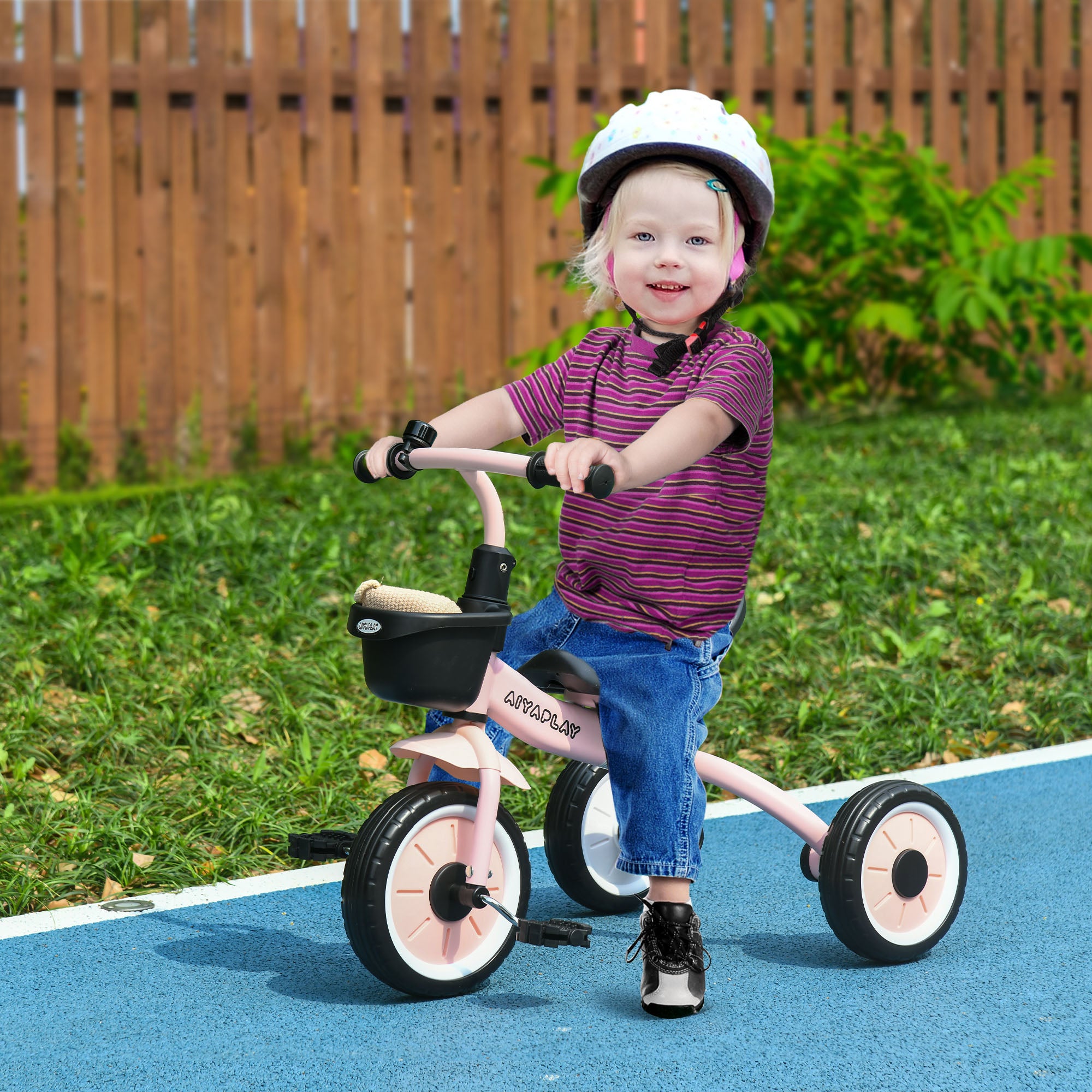 AIYAPLAY Kids Trike, Tricycle, with Adjustable Seat, Basket, Bell, for Ages 2-5 Years - Pink - North Peak Garden Furniture