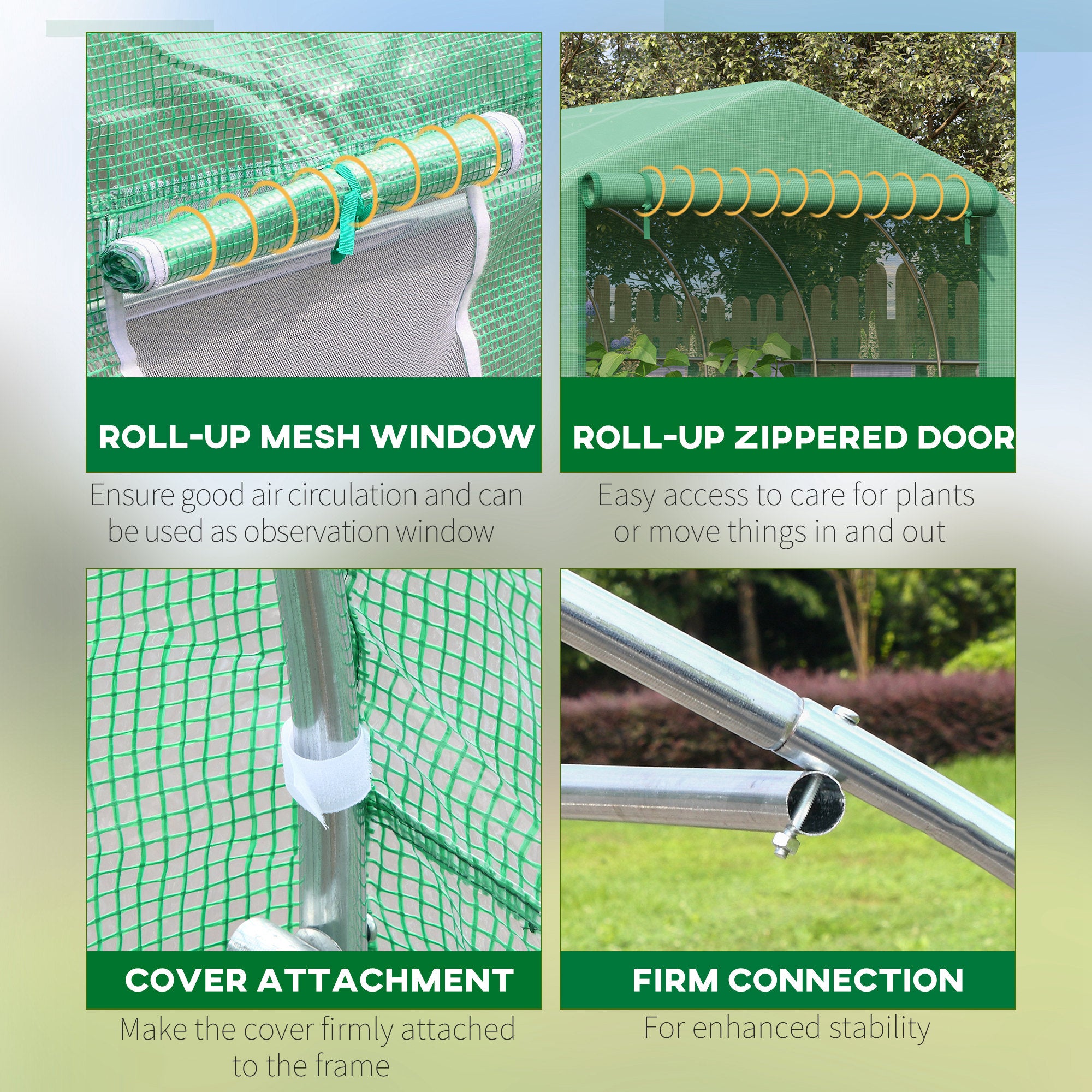 Outsunny Walk-in Polytunnel Garden Greenhouse, Outdoor Mesh Door Greenhouse with PE Cover and 6 Windows, 3.5 x 3 x 2m, Green